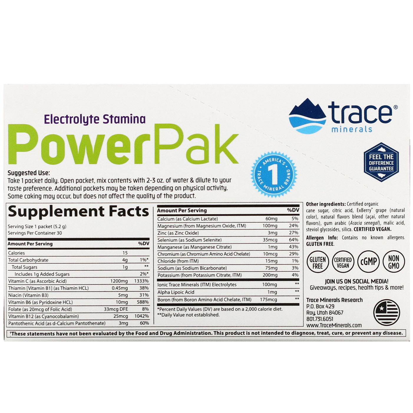 Trace Minerals Research, Electrolyte Stamina PowerPak, Acai Berry, 30 Packets, 0.18 oz (5.2 g) Each - Imagem 2