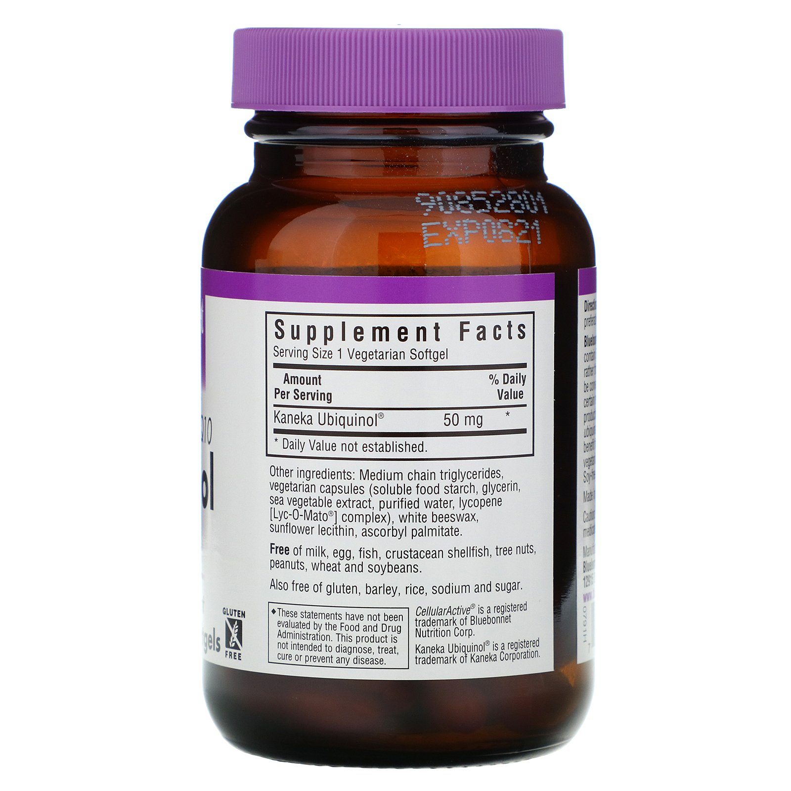 Bluebonnet Nutrition, Ubiquinol, Cellular Active CoQ10, 50 mg, 60 Vegetarian Capsules - Imagem 2
