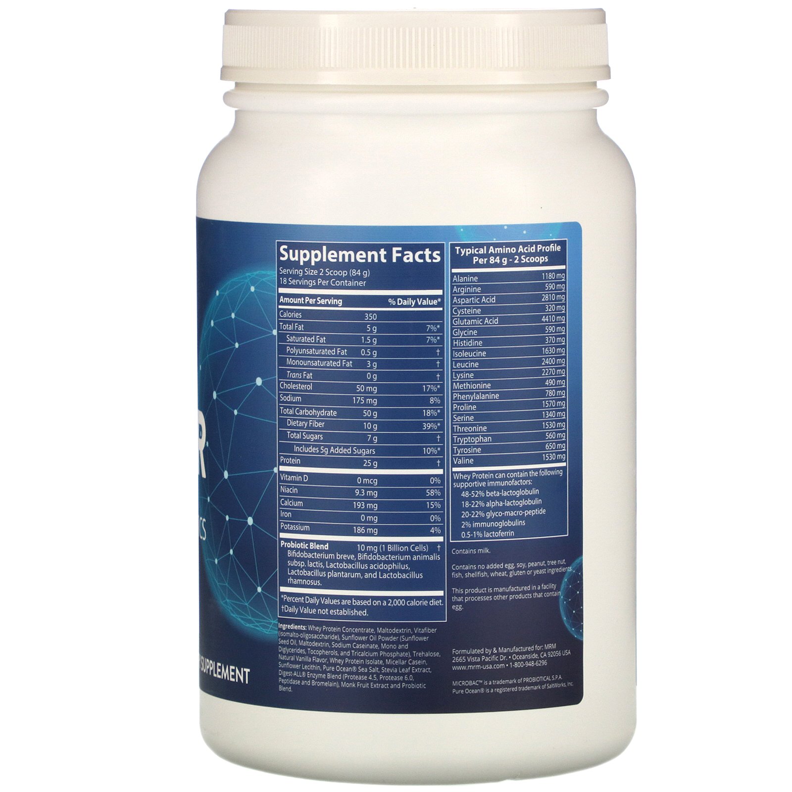 MRM, Gainer, 1 Billion Probiotics, Vanilla, 3.3 lb (1,512 g) - Imagem 2