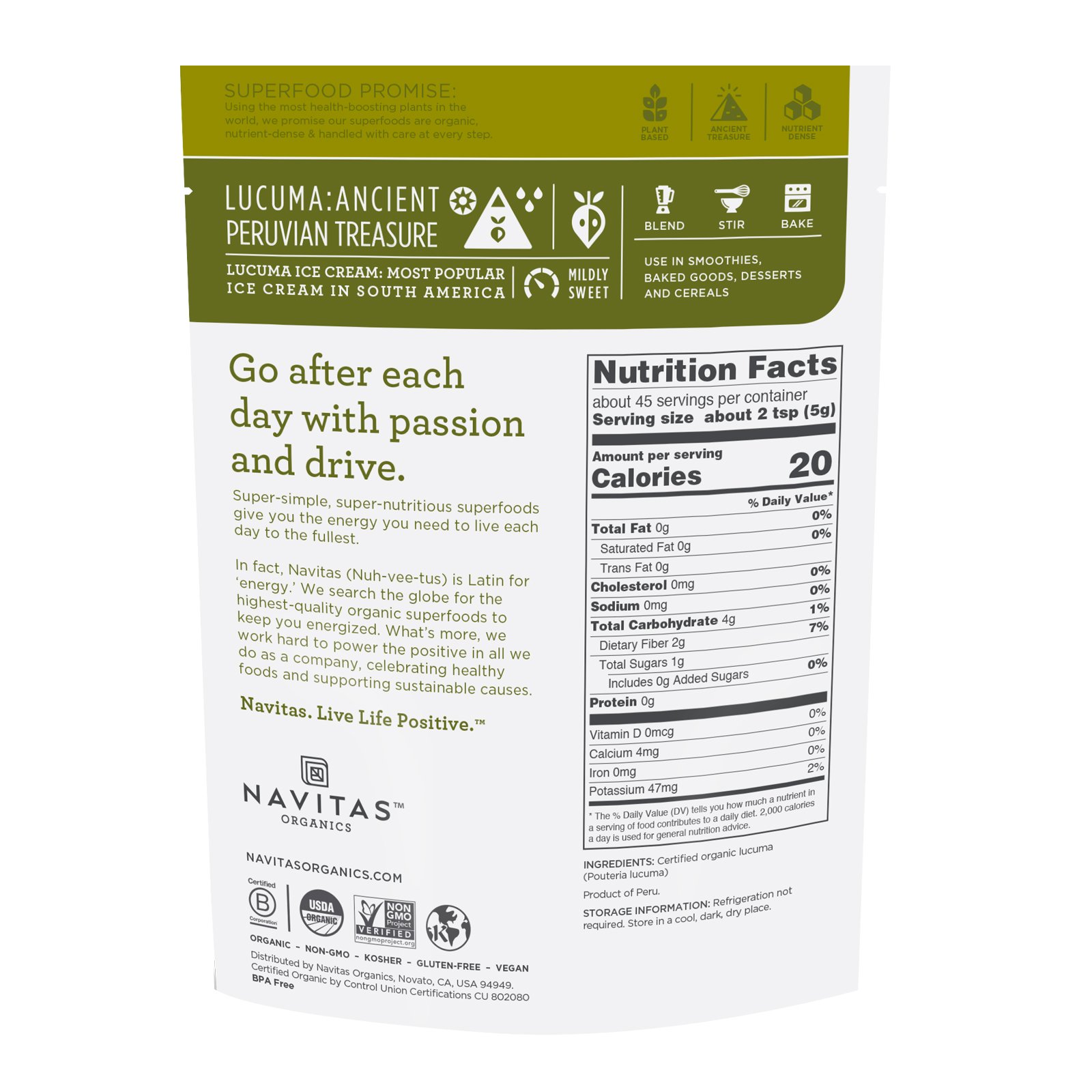 Navitas Organics, Pó de Lúcuma Orgânica, 8 oz (227 g) - Imagem 2