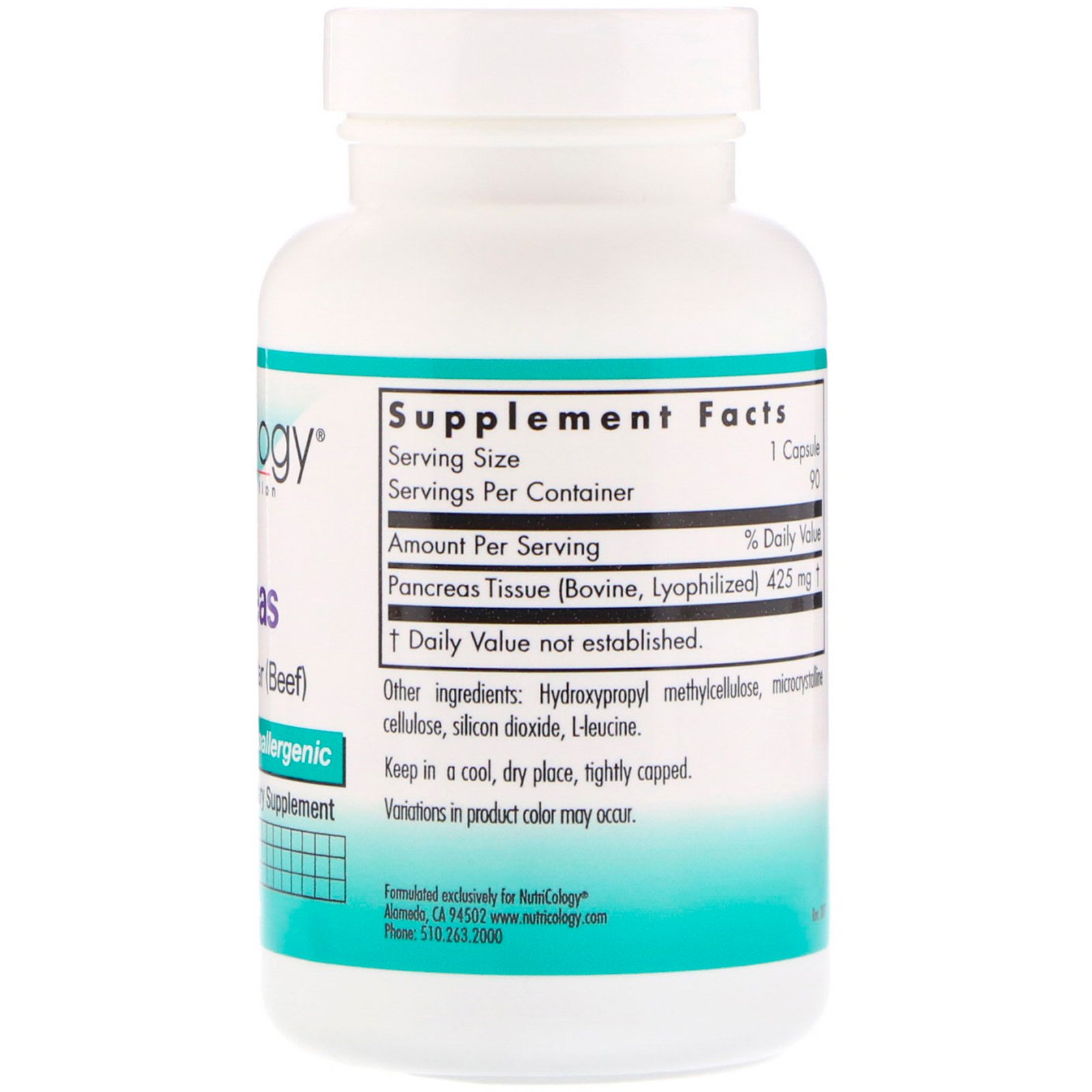Nutricology, Pancreas, Glandular Natural (Carne), 90 Cápsulas Veganas - Imagem 2