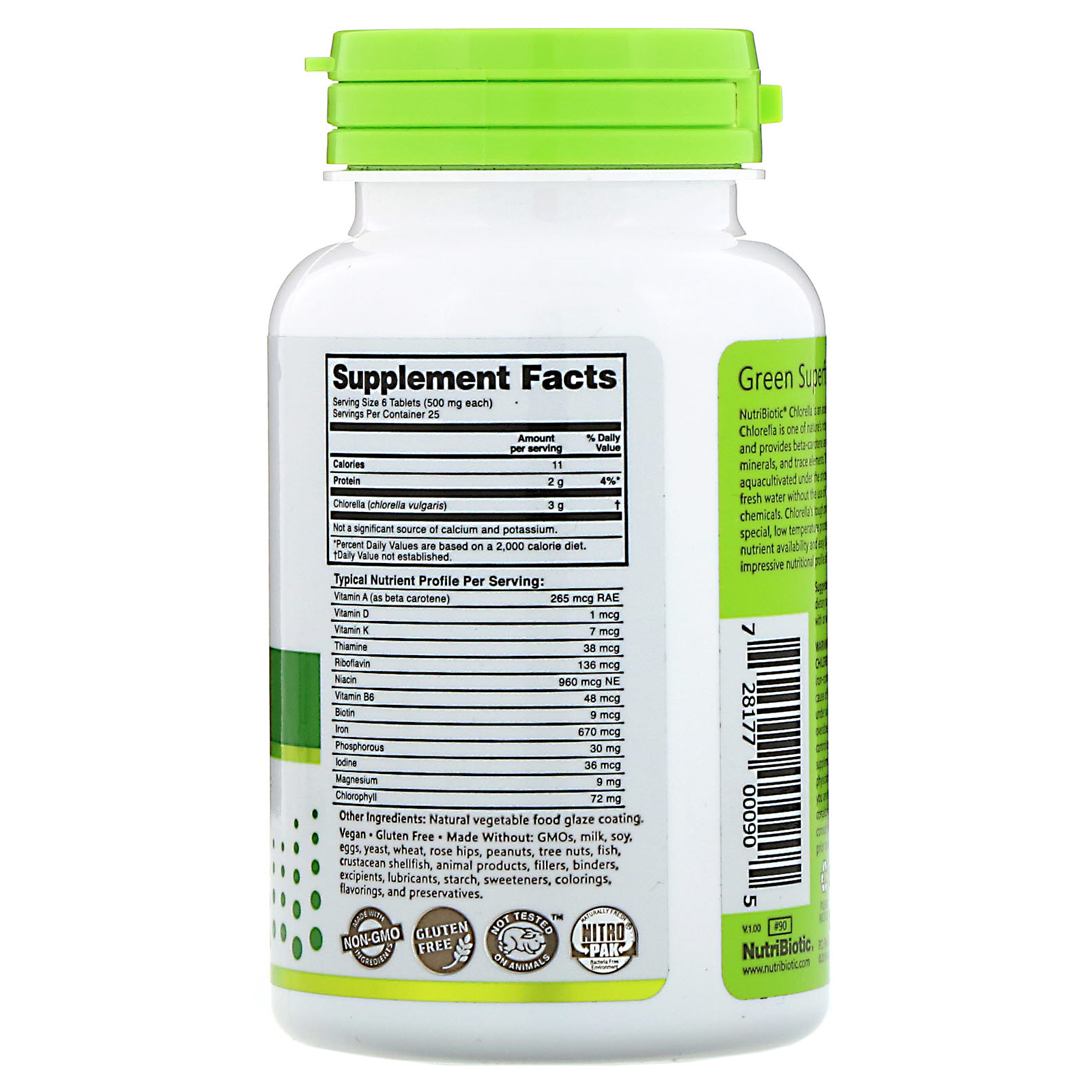 NutriBiotic, Super Greens, Chlorella, 500 mg, 150 Vegan Tablets - Imagem 2