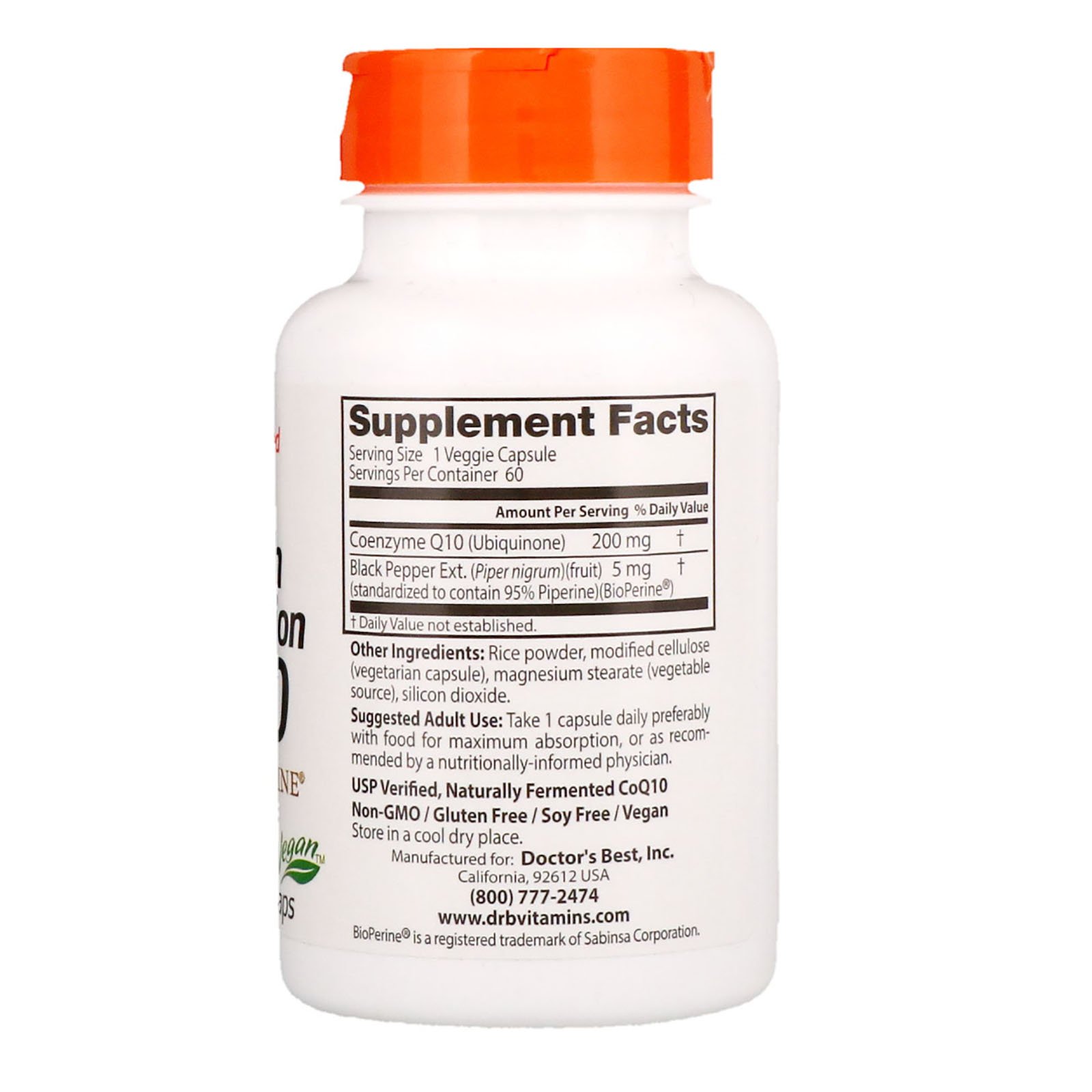 Doctor's Best, CoQ10 de Alta Absorção com BioPerine, 200 mg, 60 Cápsulas Vegetais - Imagem 2