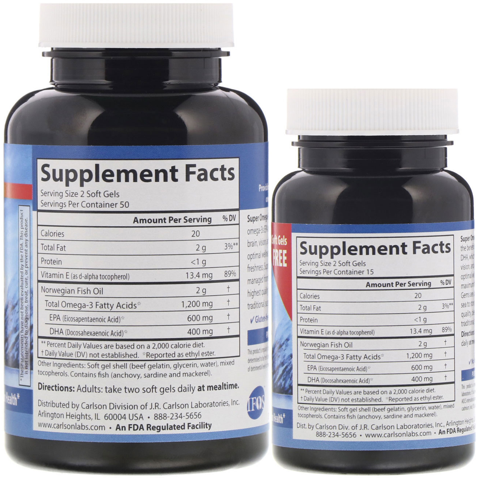 Carlson Labs, Selvagem, Gemas Ômega-3 Super, 1.200 mg, 100 + 30 Cápsulas Softgel - Imagem 2