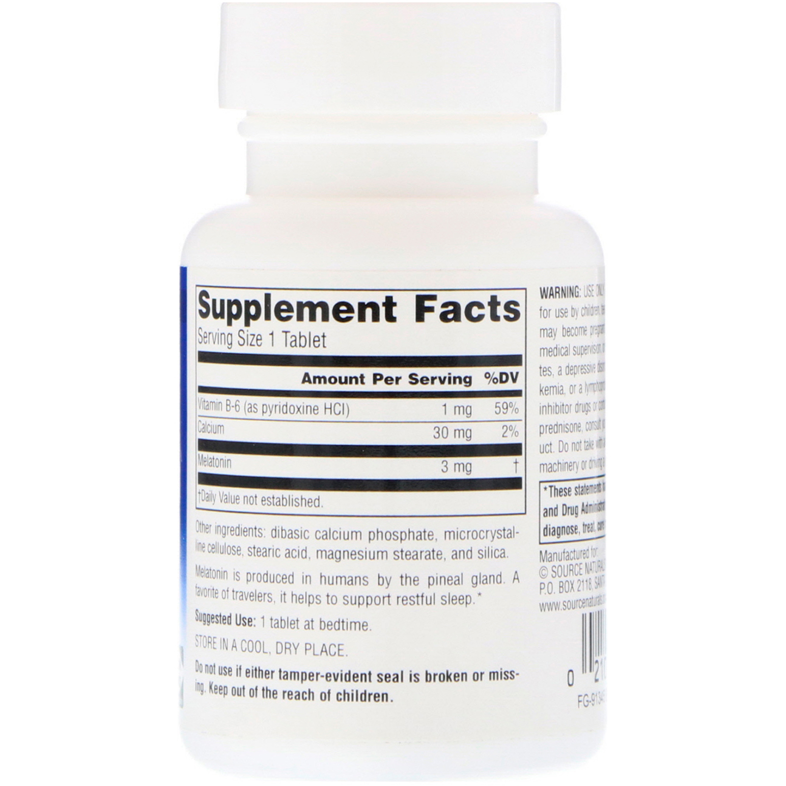Source Naturals, Melatonina, 3 mg, 60 Comprimidos - Imagem 2