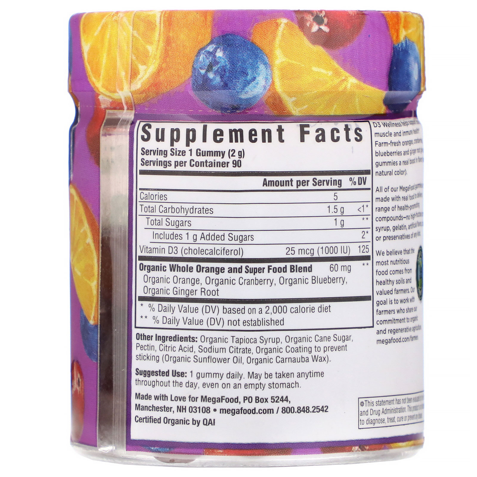 MegaFood, D3 Wellness, Mixed Fruit Gummies, 1,000 IU, 90 Gummies - Imagem 2
