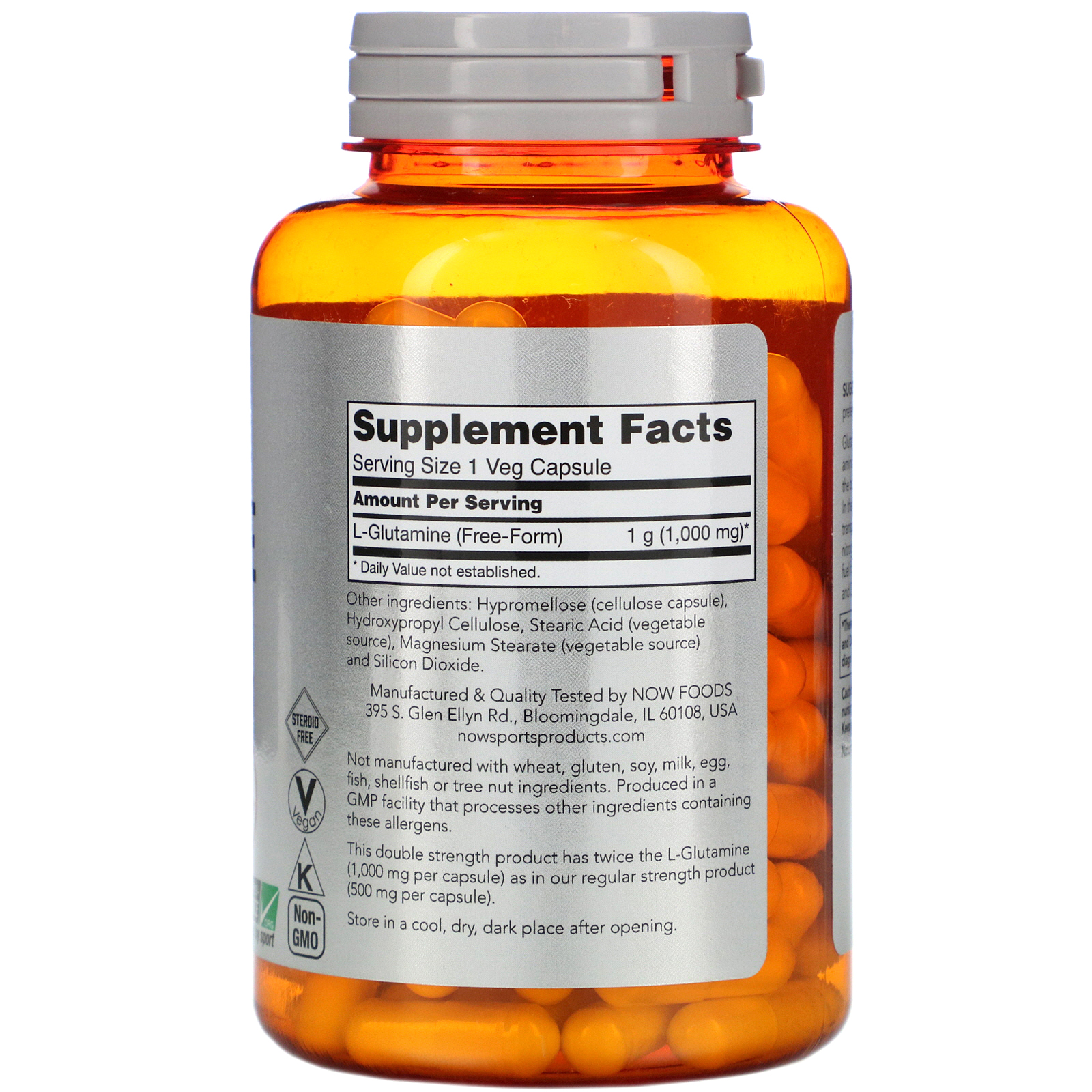 Now Foods, Sports, L-Glutamina, Potência em Dobro, 1.000 mg, 120 Cápsulas - Imagem 2