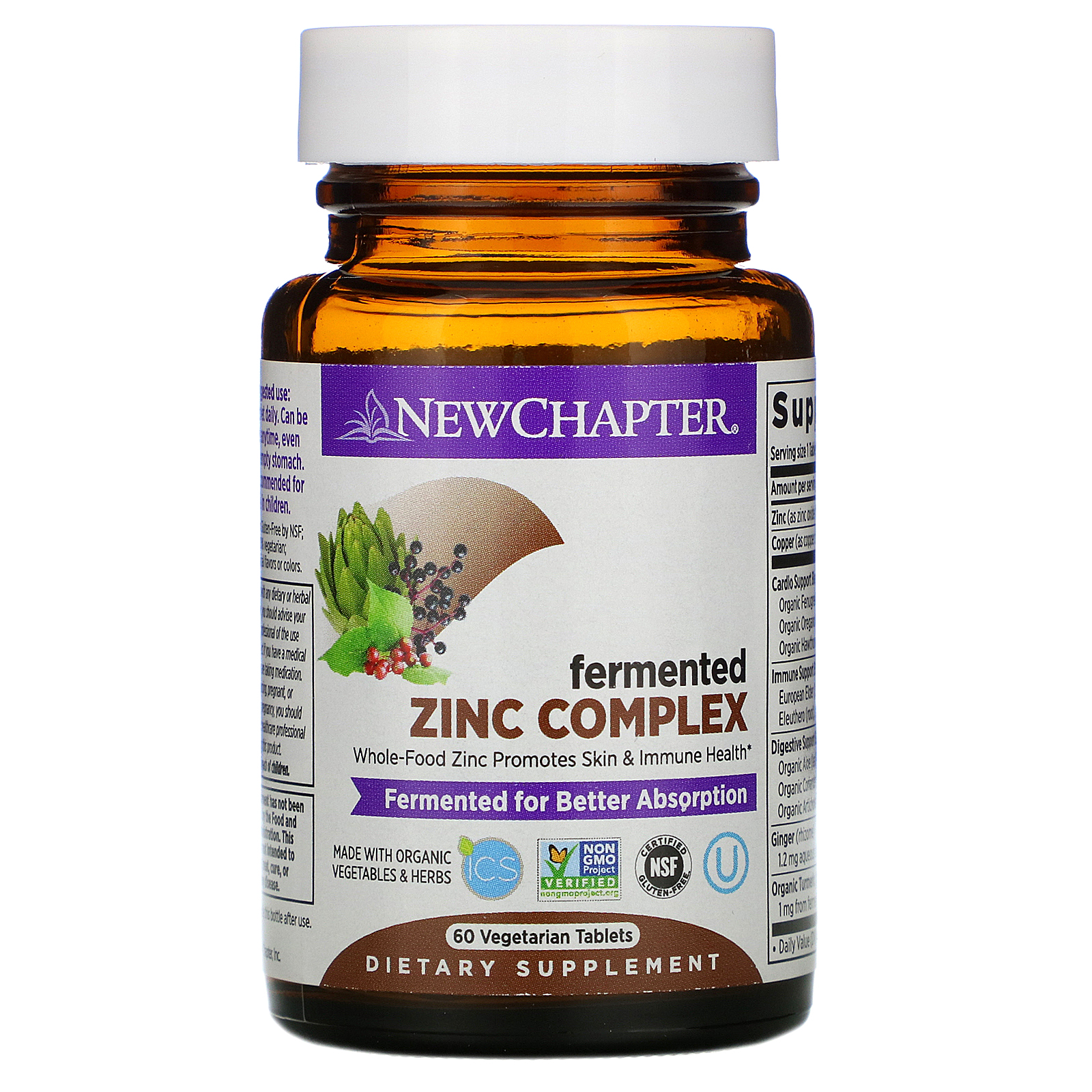 New Chapter, Fermented Zinc Complex, 60 Vegetarian Tablets - Imagem 3