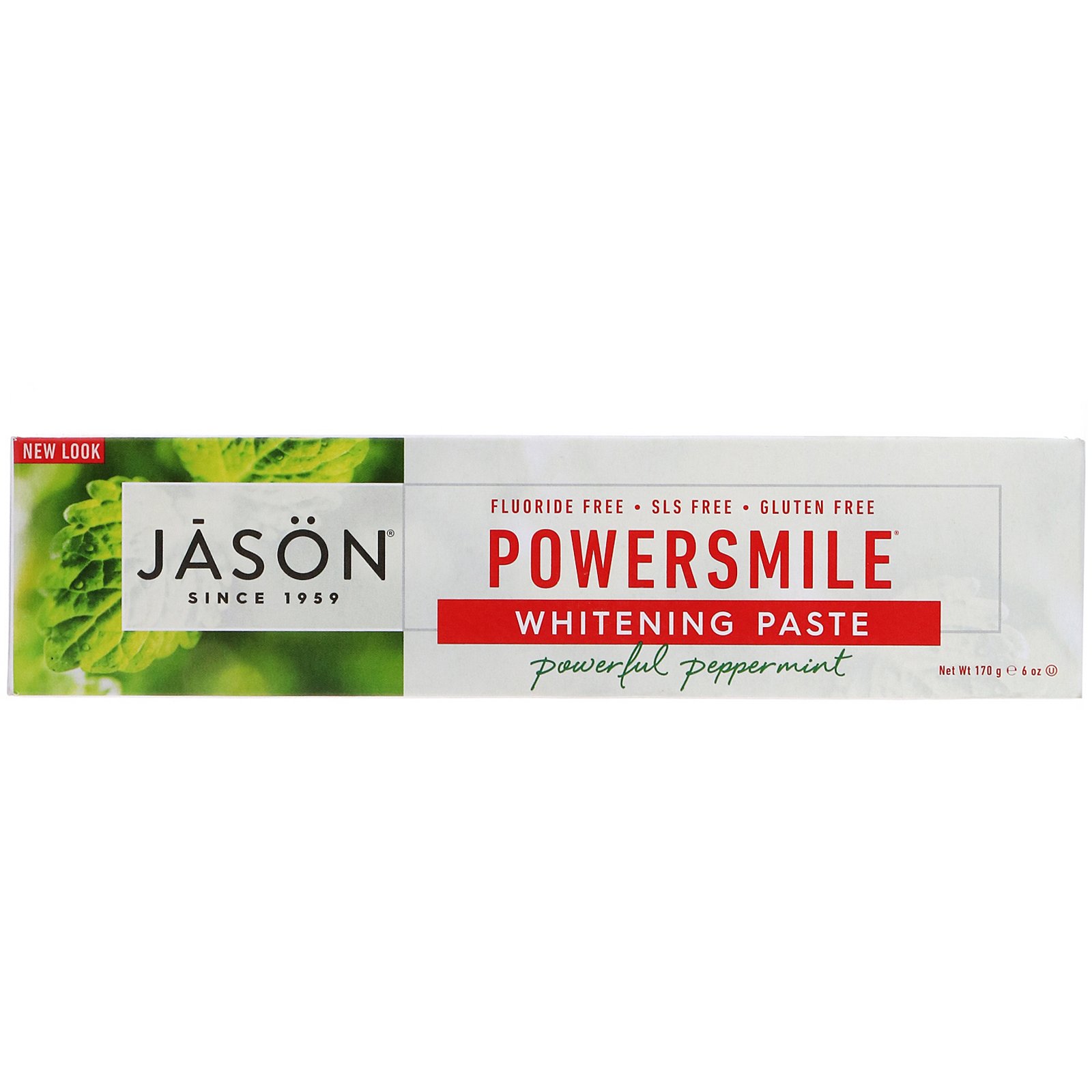 Jason Natural, Creme Dental Clareador PowerSmile, Hortelã-pimenta Potente, 170 g (6 oz)