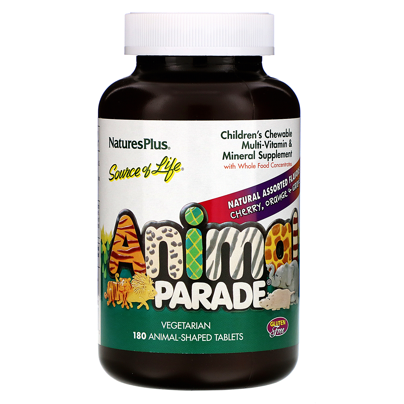 Nature's Plus, Animal Parade, Children's Chewable Multi-Vitamin and Mineral, Natural Assorted Flavors, 180 Animal-Shaped Tablets - Imagem 3
