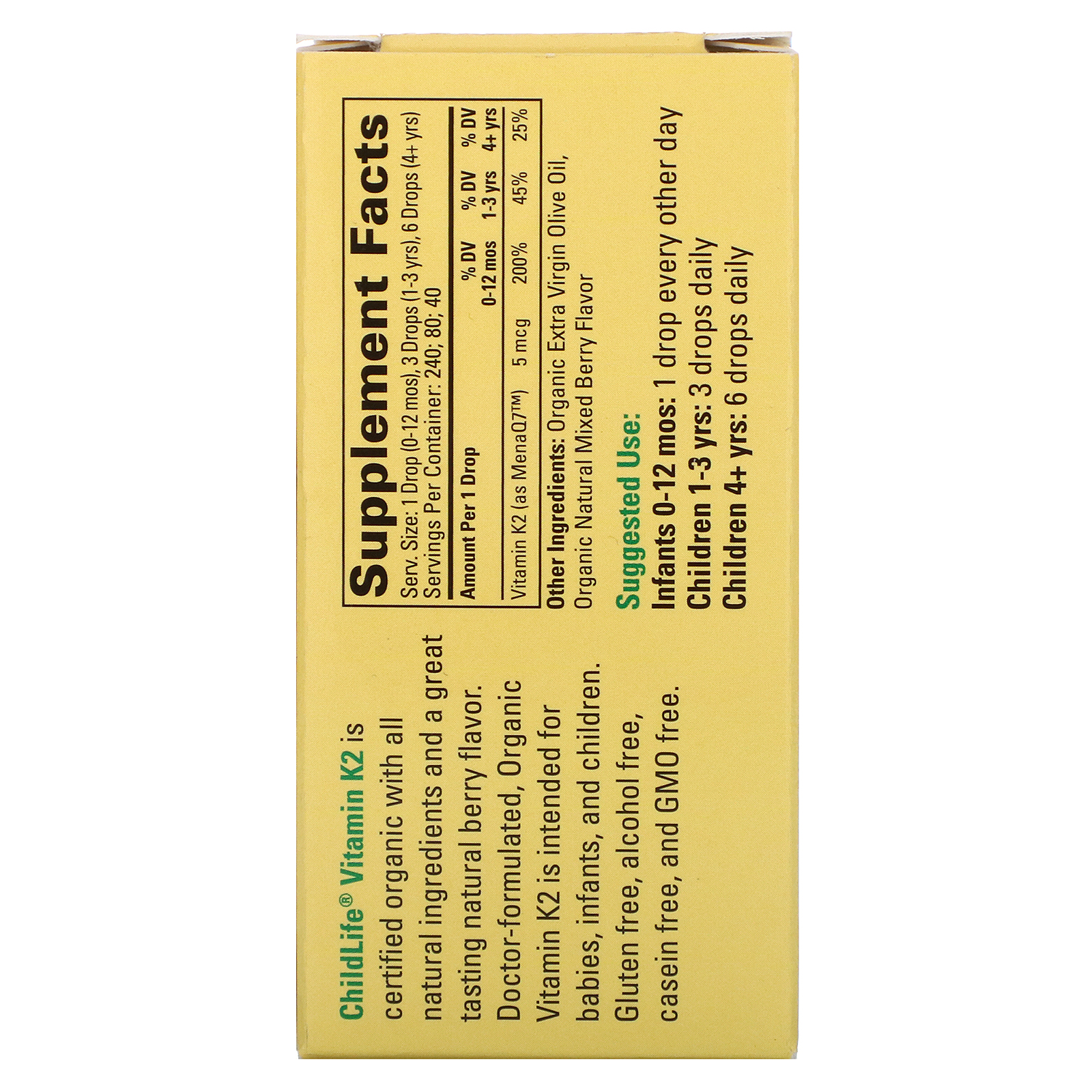 ChildLife, Orgânico, Gotas de Vitamina K2, Sabor Natural de Frutos Silvestres, 12 ml (0,406 fl oz) - Imagem 2