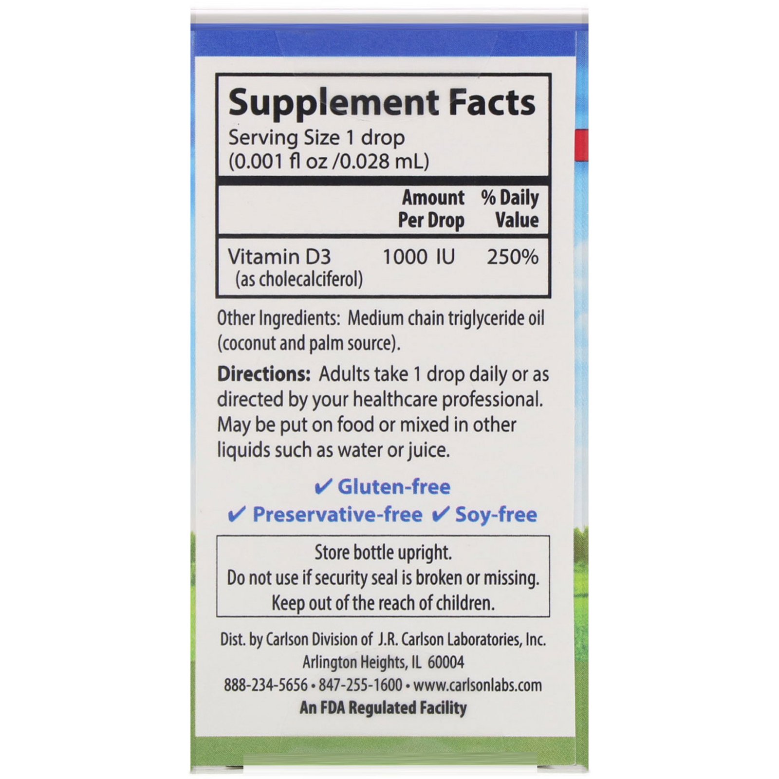 Carlson Labs, Super Daily D3, 1.000 UI, 10,3 ml (0,35 fl oz) - Imagem 2