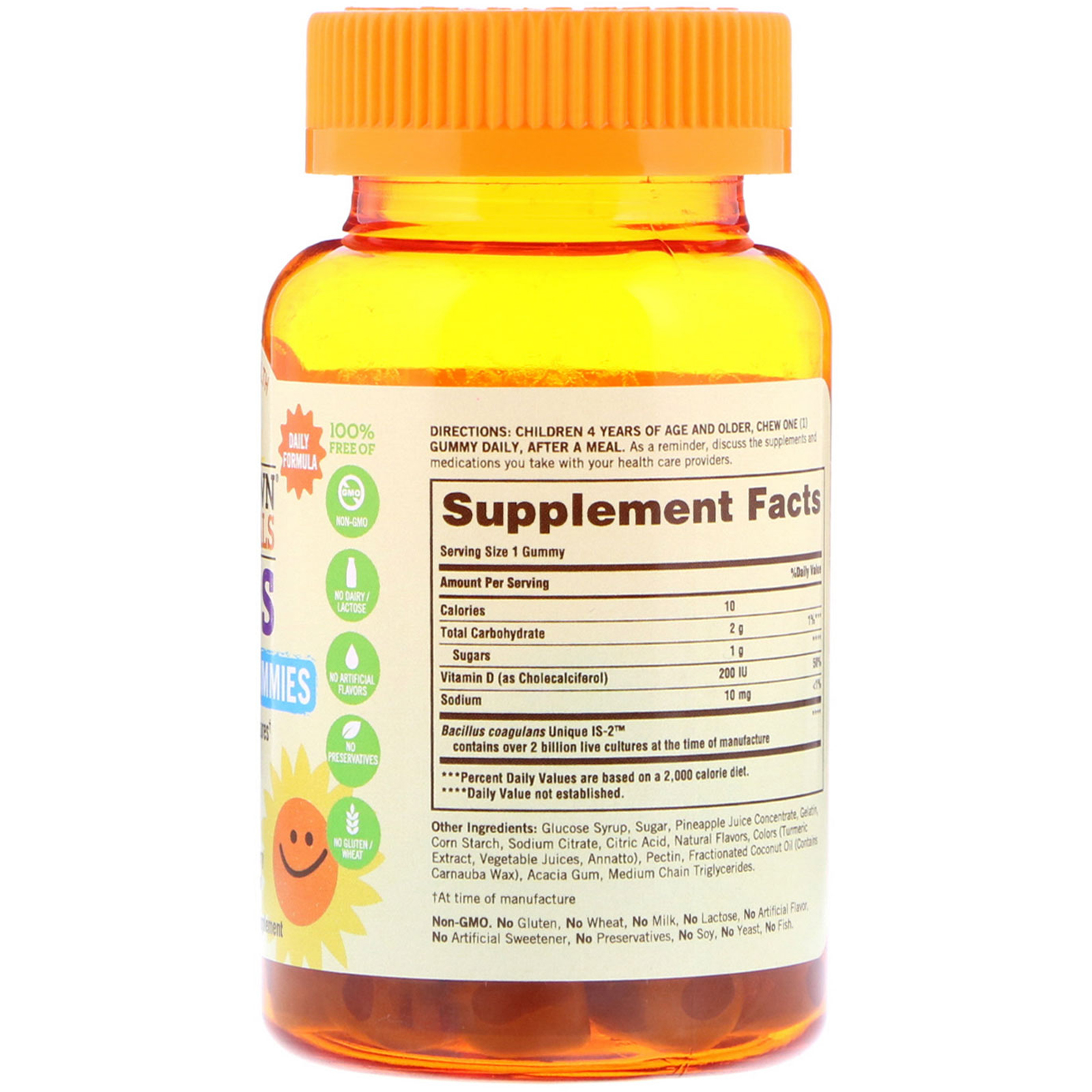 Sundown Naturals Kids, Kids Probiotic Gummies, Pineapple, Raspberry & Orange Flavored, 2 Billion Live Cultures, 30 Gummies - Imagem 2