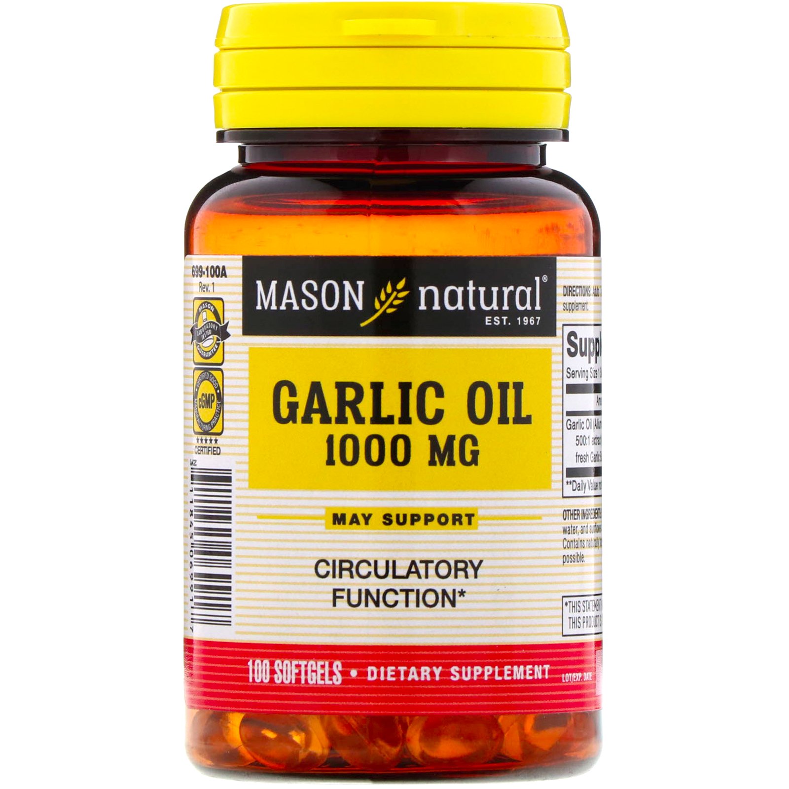 Mason Natural, Óleo de Alho, 1000 mg, 100 Cápsulas Gelatinosas