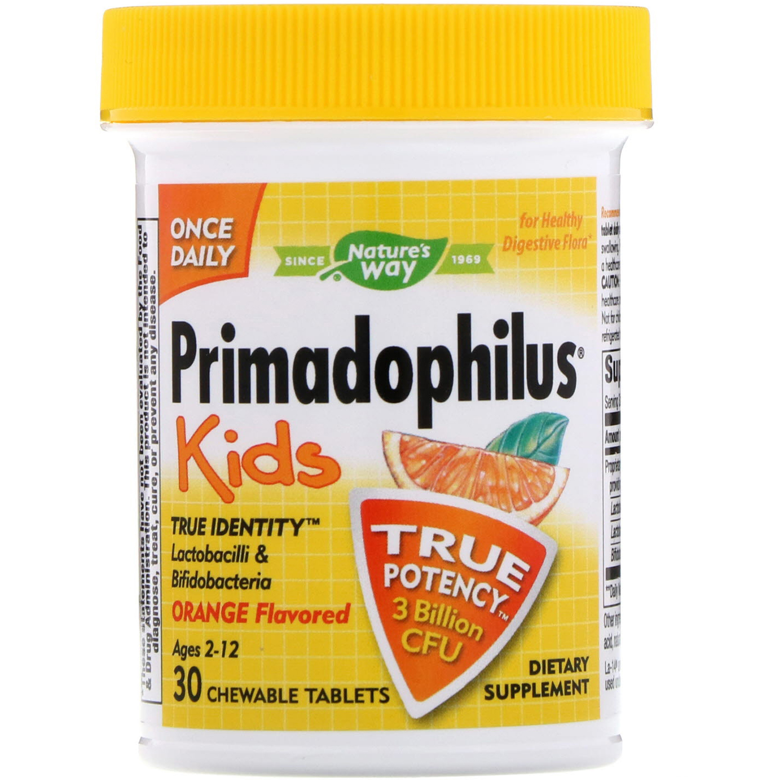 Nature's Way, Primadophilus, Kids, Age 2-12, Orange Flavored, 3 Billion CFU, 30 Chewable Tablets - Imagem 3