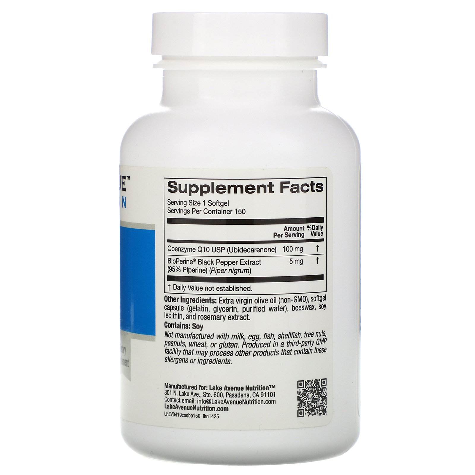 Lake Avenue Nutrition, CoQ10 USP com Bioperine, 100 mg, 150 Cápsulas Gelatinosas - Imagem 2