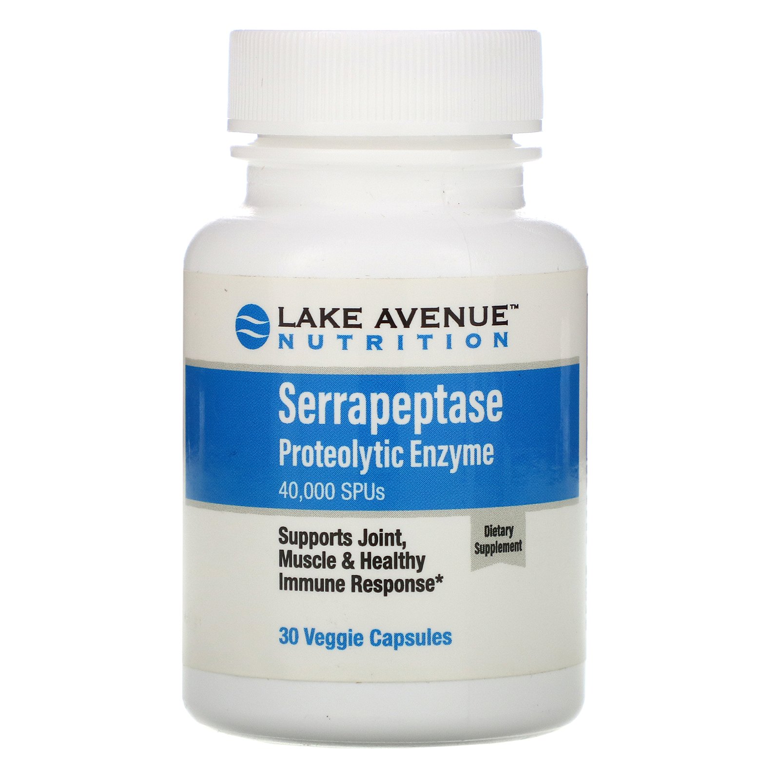 Lake Avenue Nutrition, Serrapeptase, Enzima Proteolítica, 40.000 SPUs, 30 Cápsulas Vegetais