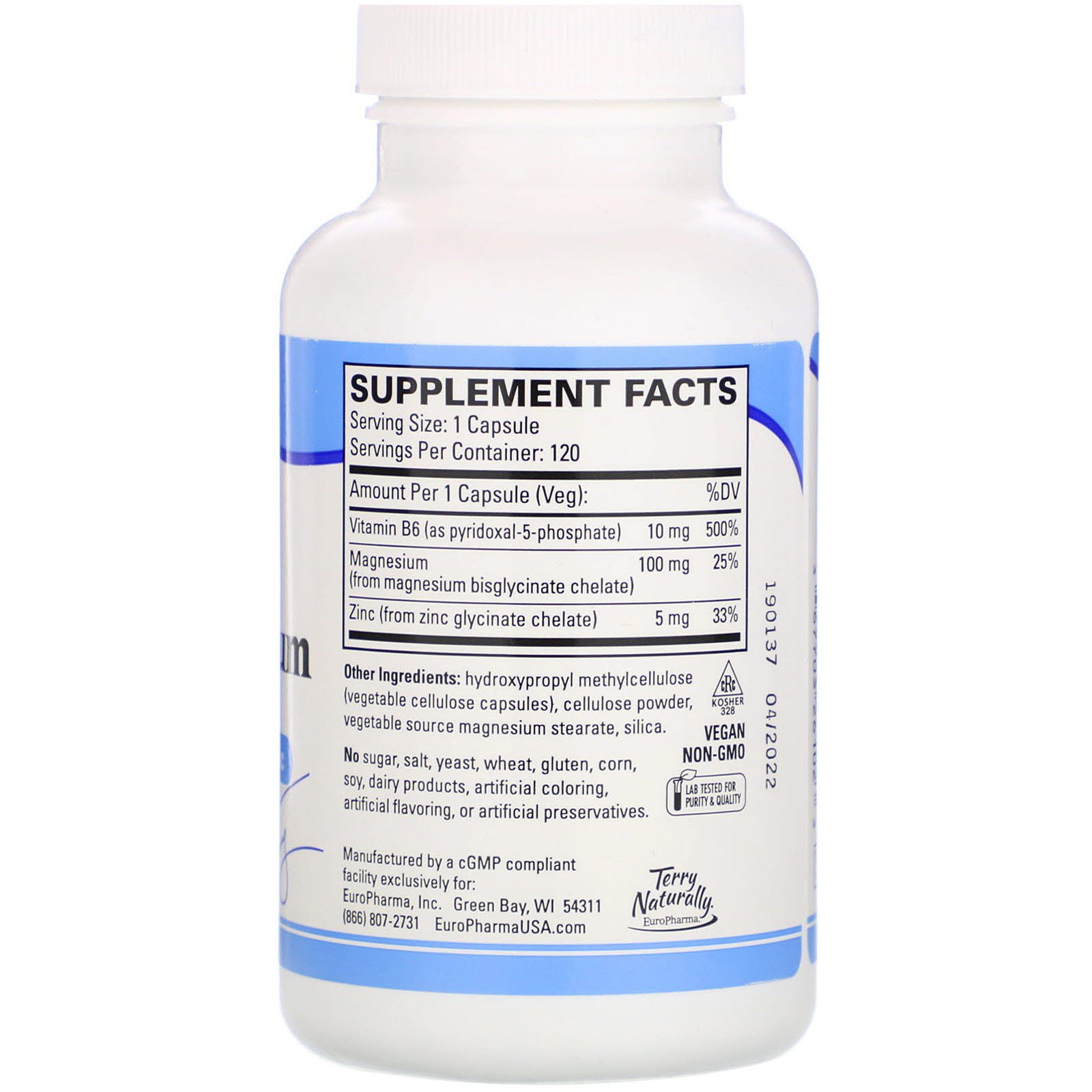 EuroPharma, Terry Naturally, P-5-P/Mag, 120 Cápsulas - Imagem 2