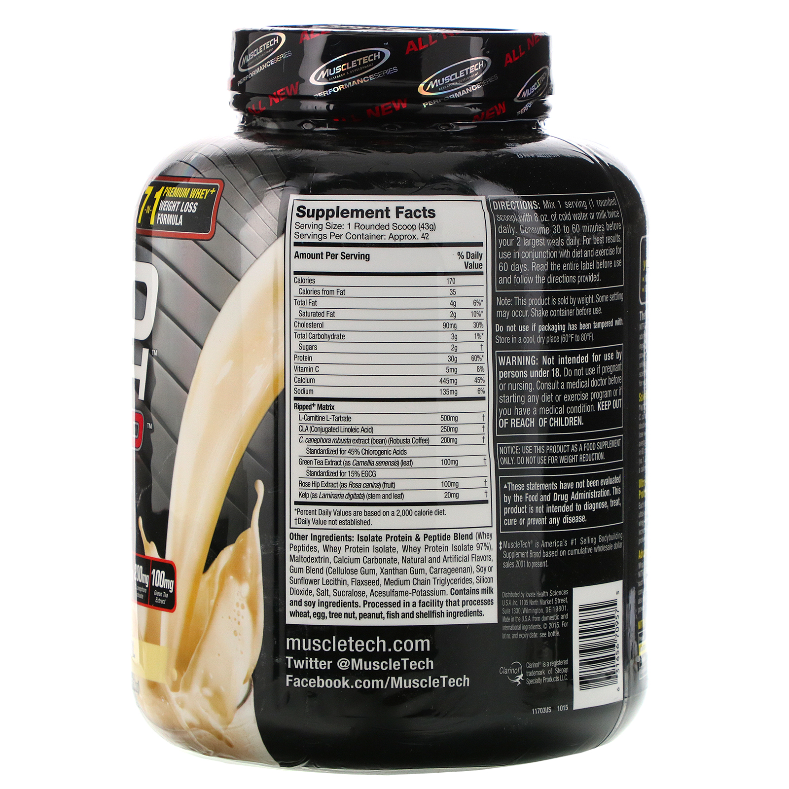 Muscletech, Nitro Tech Ripped, A Fórmula Definitiva de Proteína + Perda de Peso, French Vanilla Swirl, 1,81 kg (4 lbs) - Imagem 2
