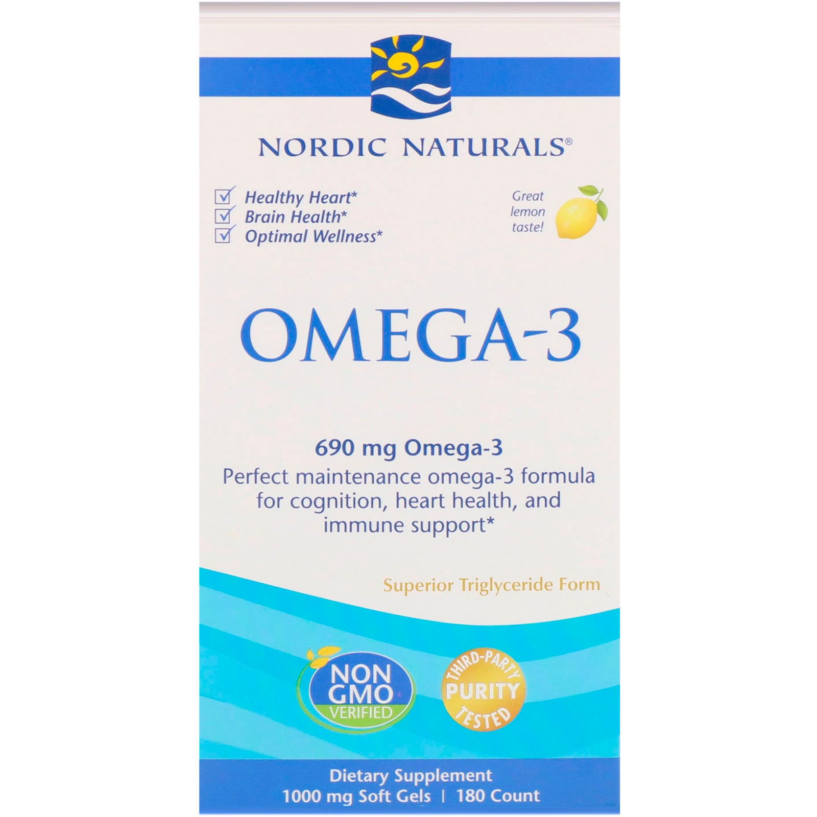 Nordic Naturals, Ômega-3, Limão, 690 mg, 180 Softgels