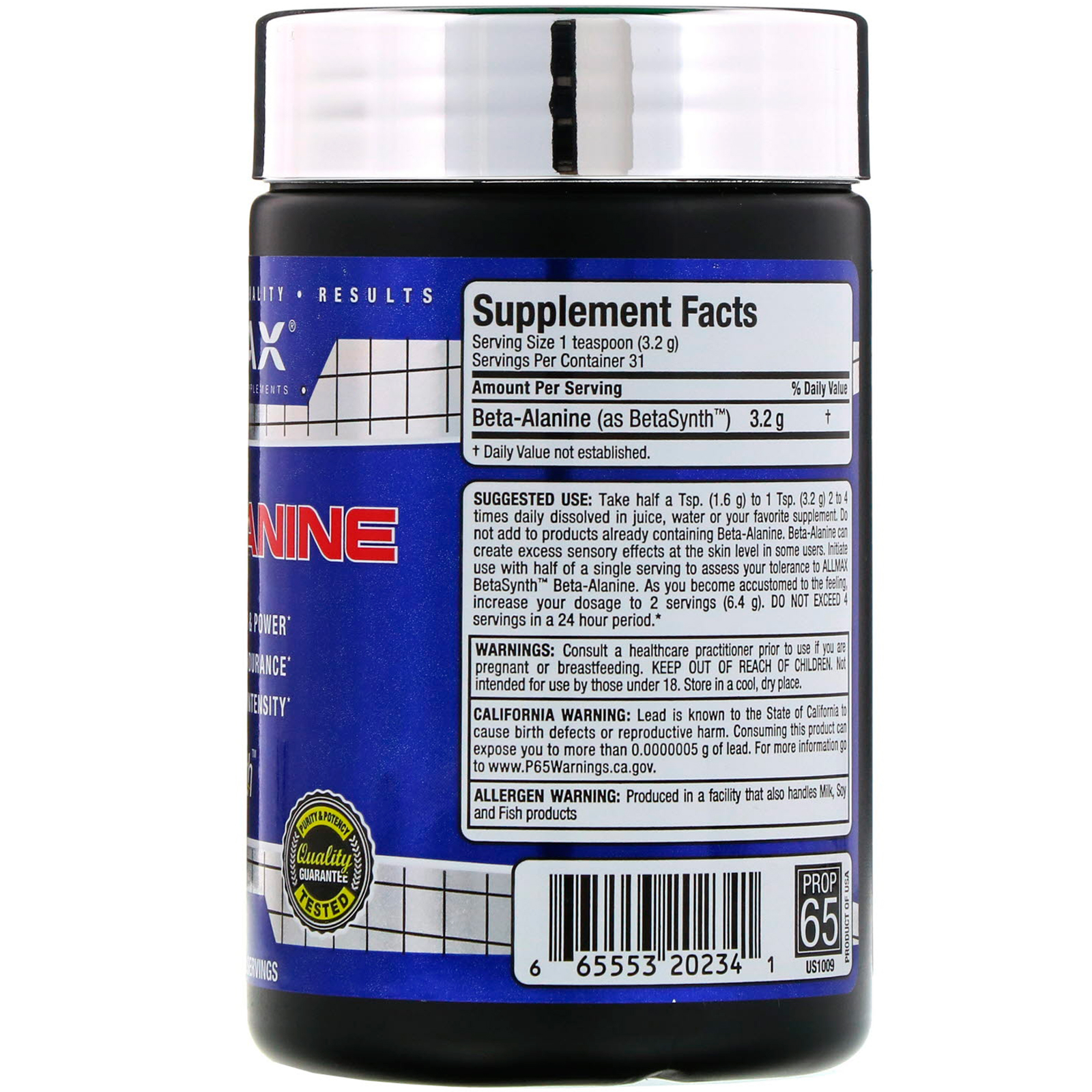 ALLMAX Nutrition, Beta-Alanina, 100 g, 100 g (3,53 oz) - Imagem 2