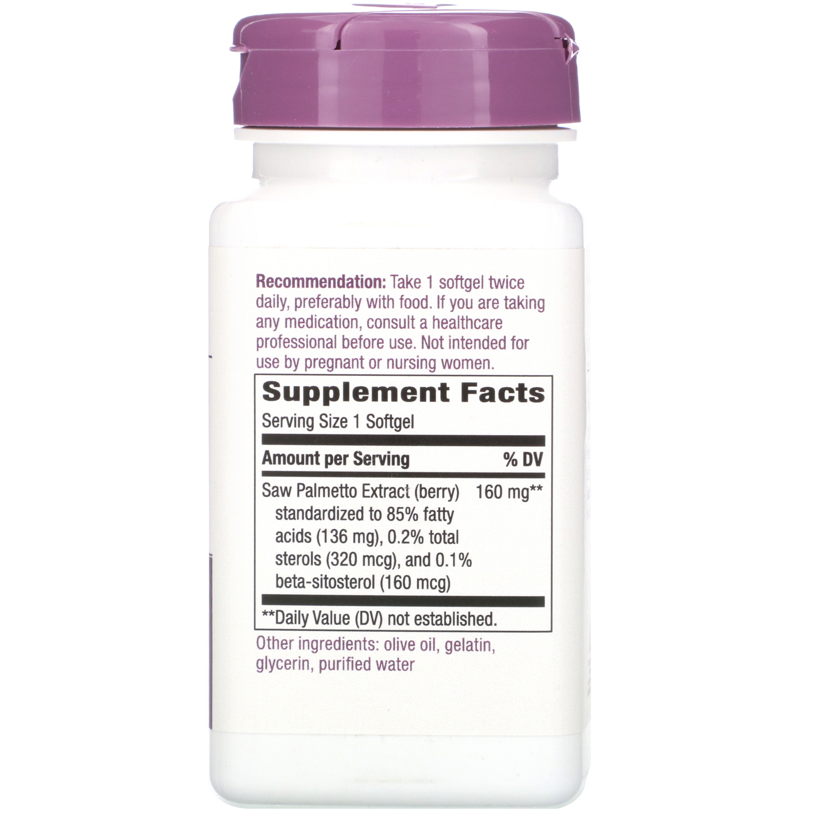 Nature's Way, Saw Palmetto, 160 mg, 60 Softgels - Imagem 2