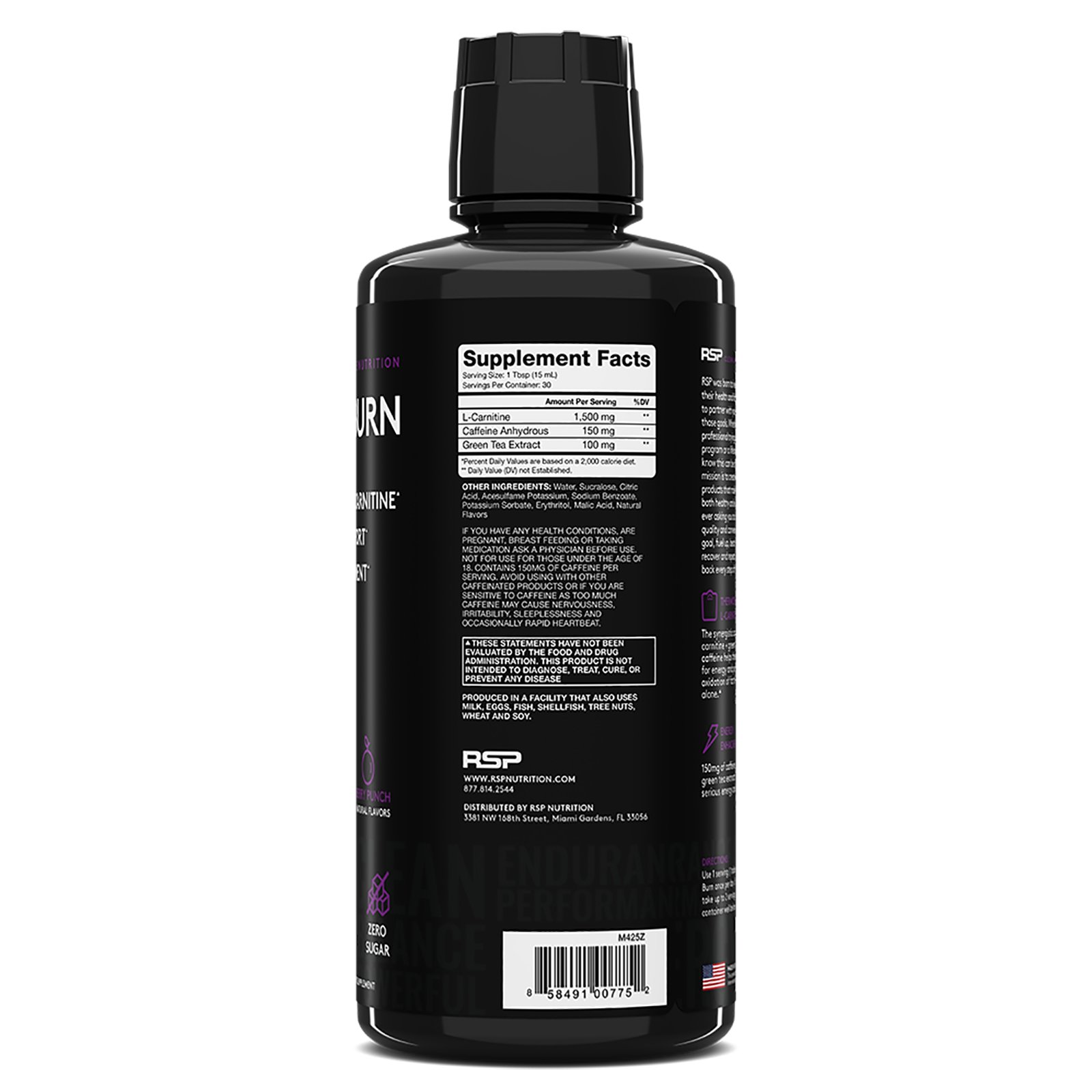 RSP Nutrition, Liquid Burn, Thermogenic L-Carnitine, Berry Punch, 15 fl oz (450 ml) - Imagem 2