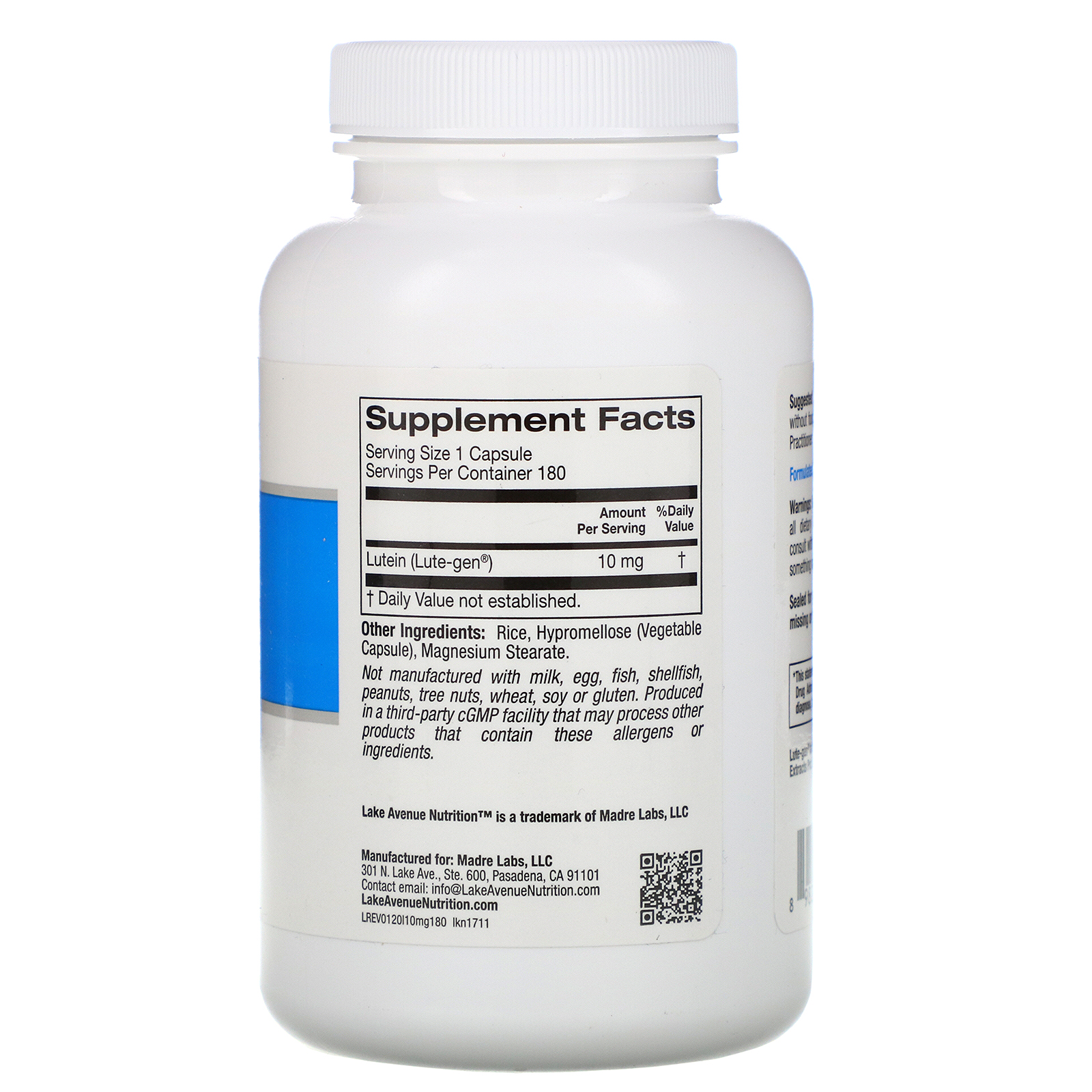 Lake Avenue Nutrition, Lutein, 10 mg, 180 Veggie Capsules - Imagem 2