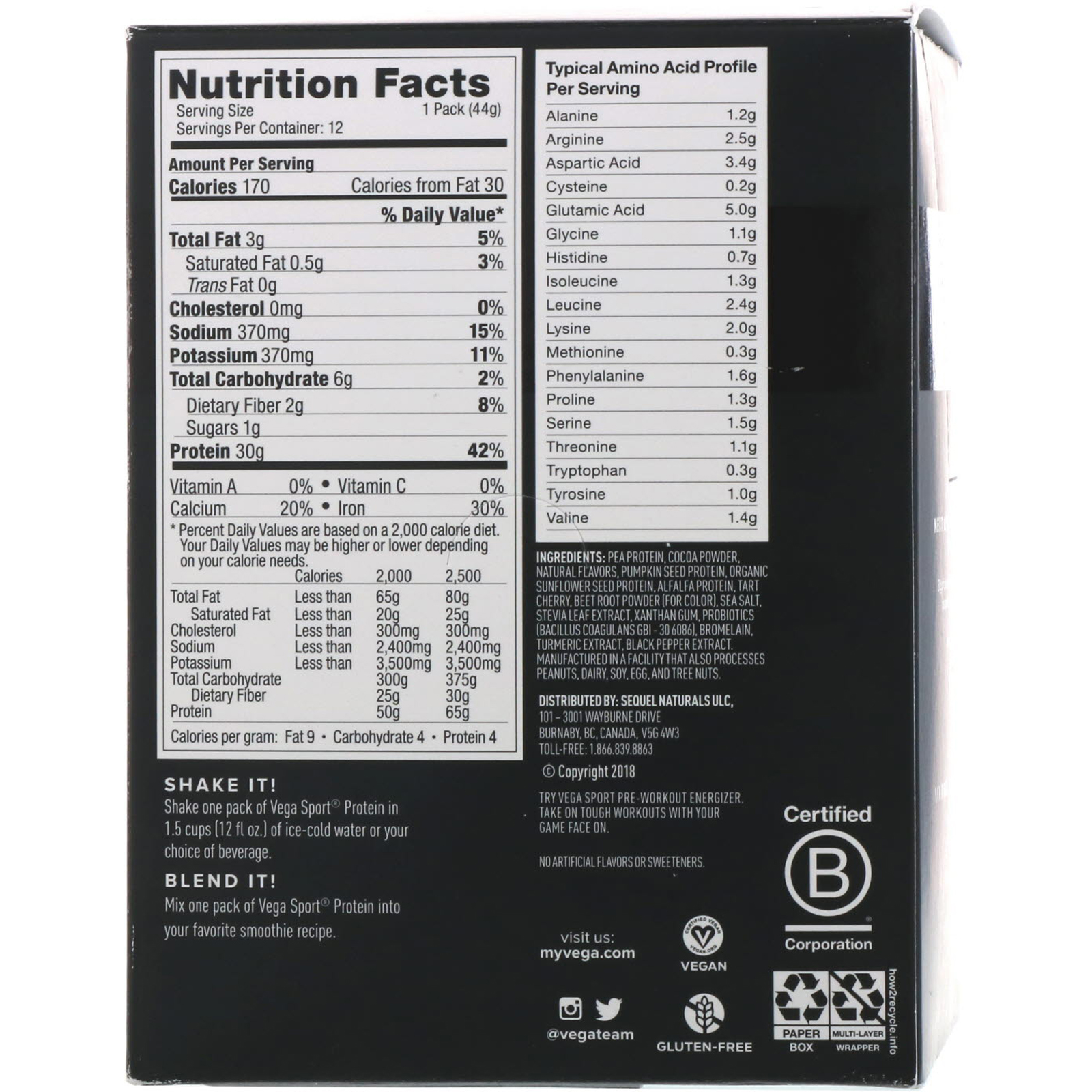 Vega, Protein, Chocolate, 12 Pack, 1.6 oz (44 g) Each - Imagem 2