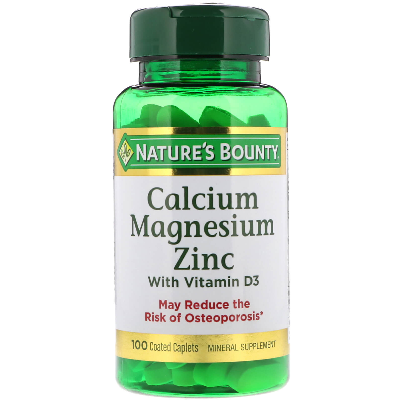 Nature's Bounty, Zinco de Cálcio e Magnésio com Vitamina D3, 100 Cápsulas Revestidas