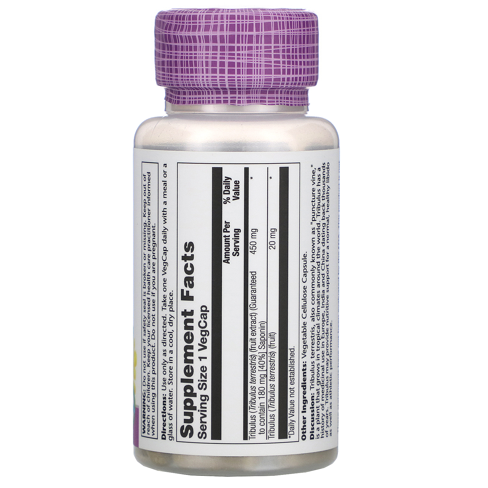 Solaray, Tribulus Fruit Extract, 450 mg, 60 VegCaps - Imagem 2