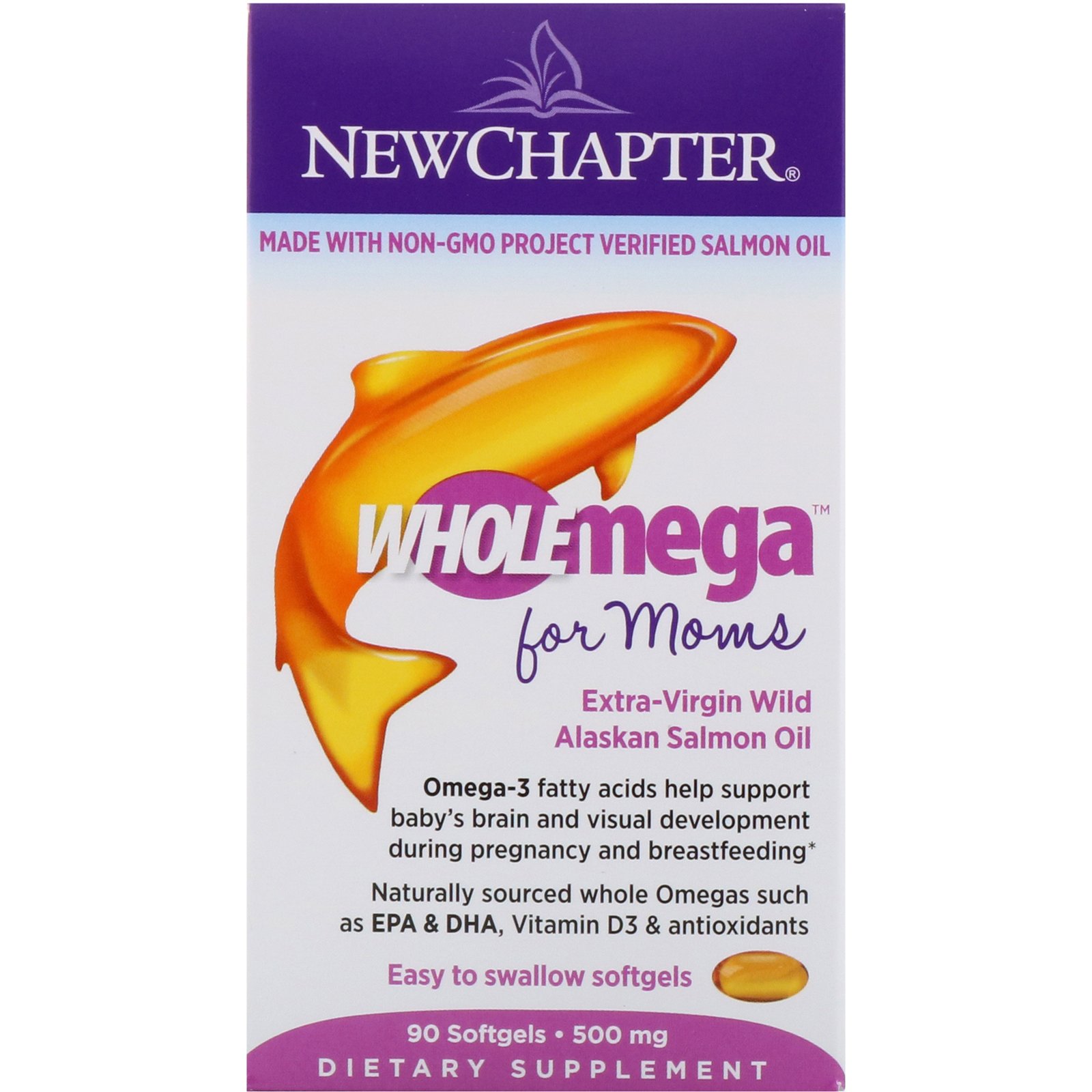 New Chapter, Wholemega, Prenatal, 500 mg, 90 Softgels - Imagem 2