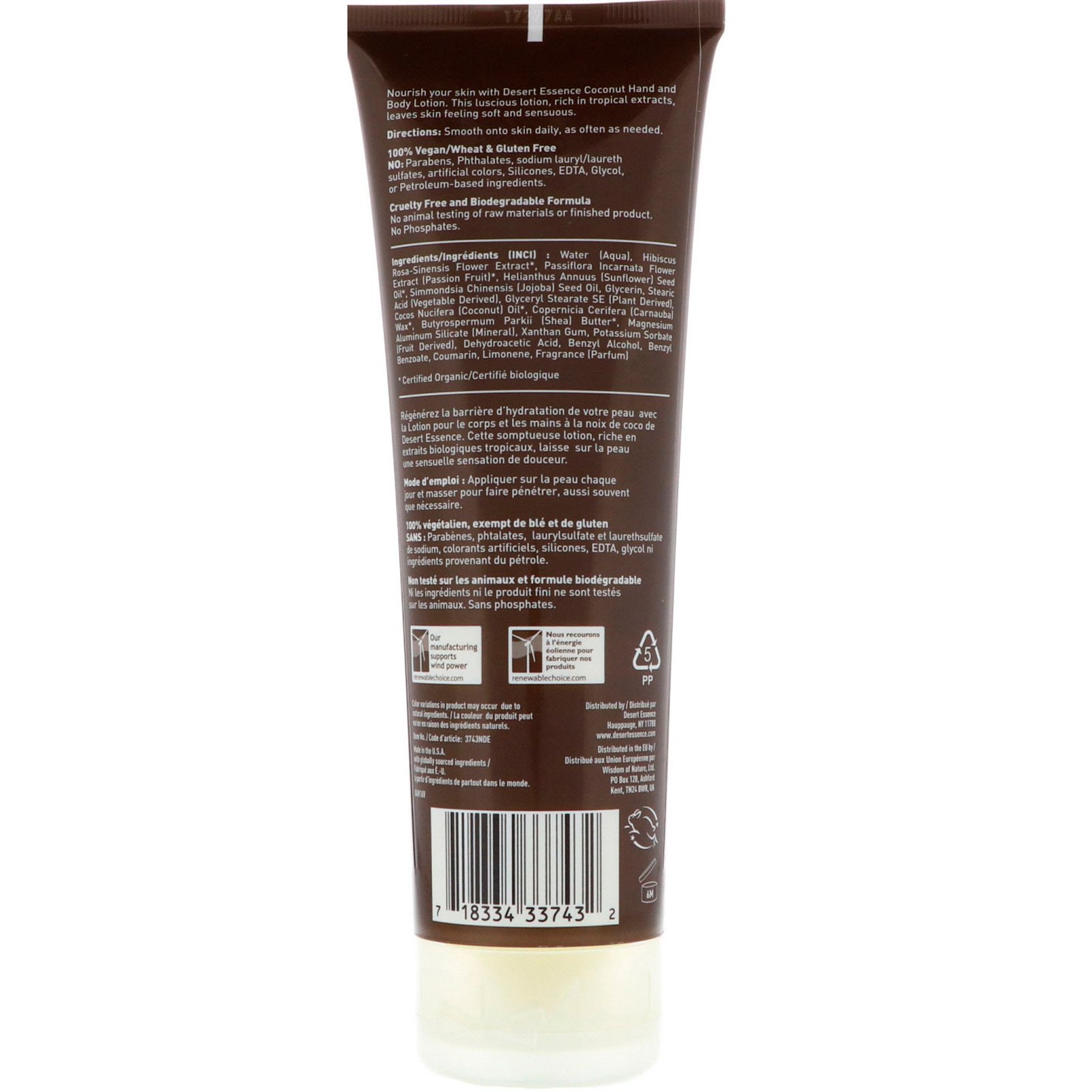 Desert Essence, Loção para Mãos e Corpo, Coco, 8 fl. oz. (237 ml) - Imagem 2