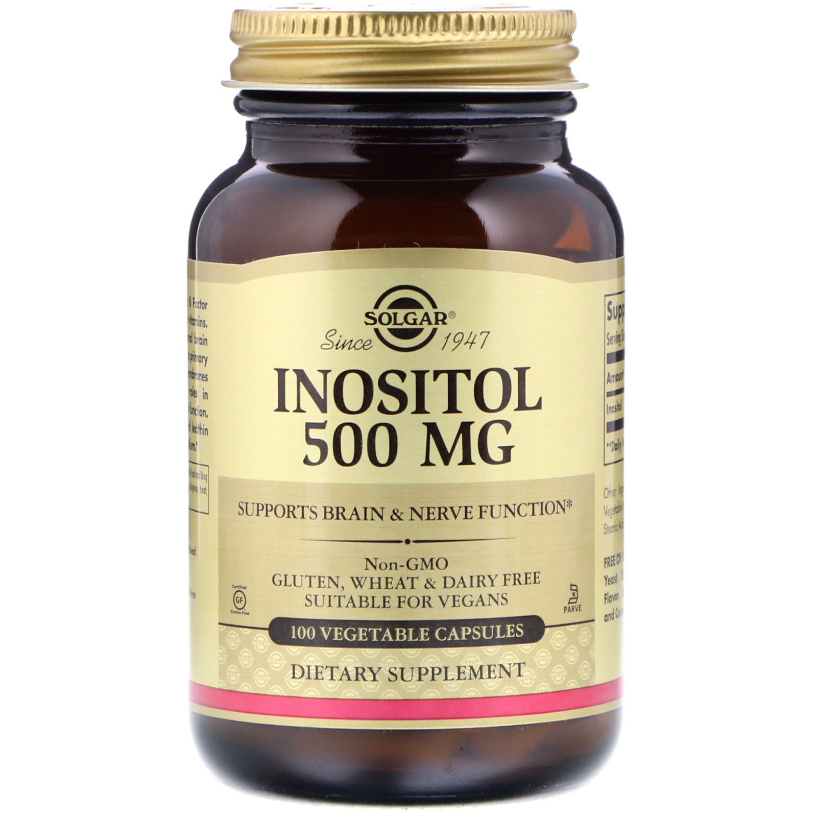 Solgar, Inositol, 500 mg, 100 Cápsulas Vegetais
