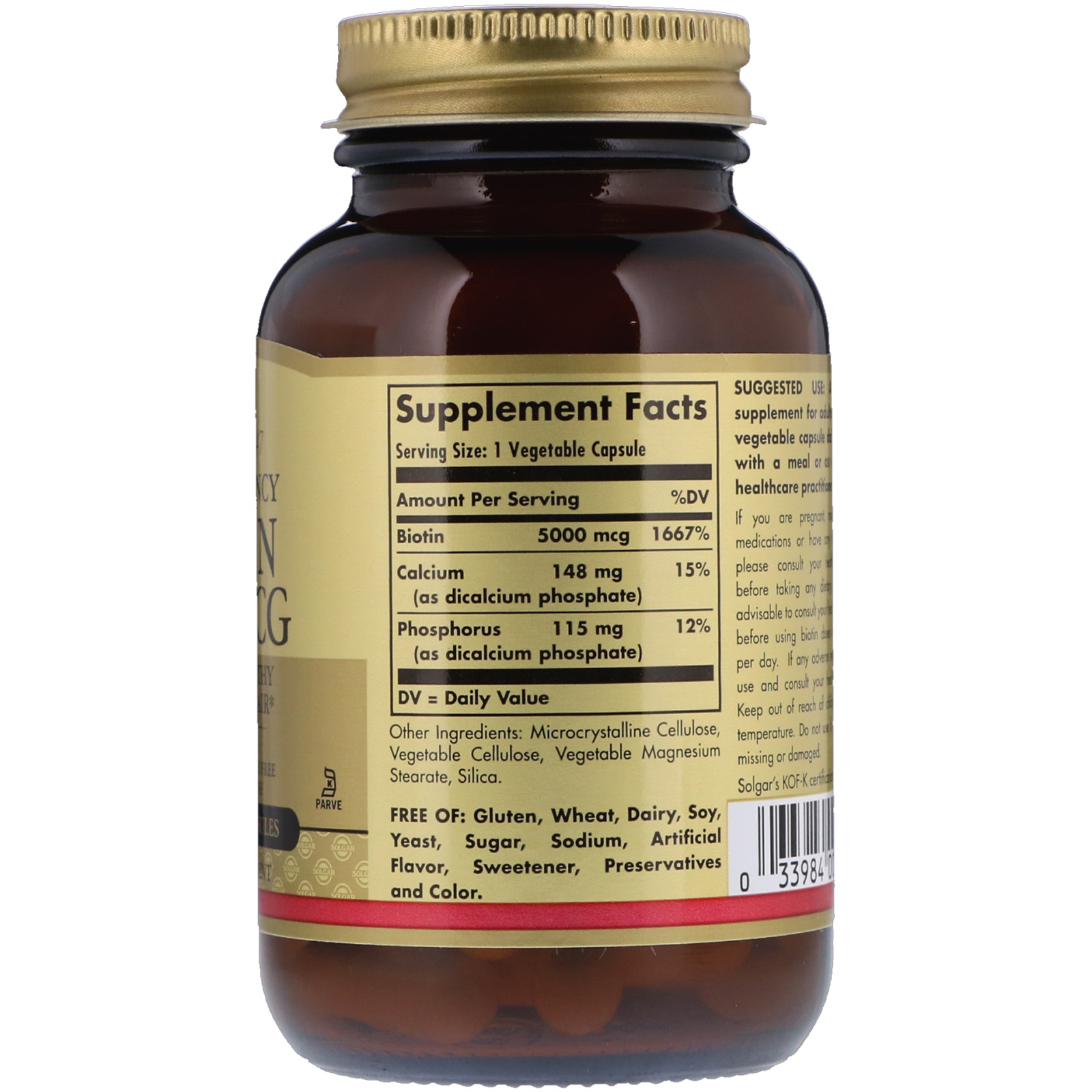 Solgar, Biotina, 5000 mcg, 50 Cápsulas Vegetais - Imagem 2