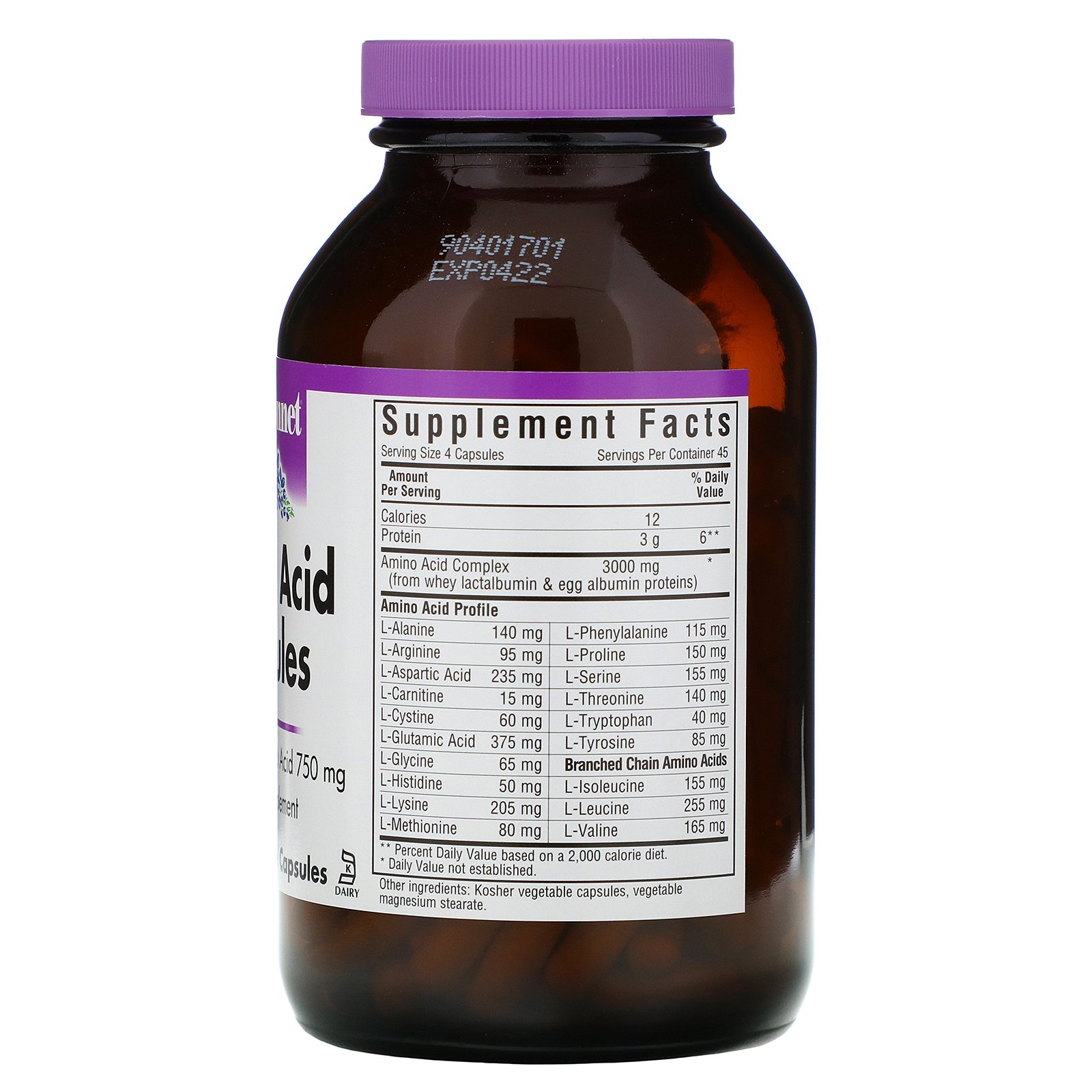 Bluebonnet Nutrition, Amino Acid Capsules, 750 mg, 180 Vegetable Capsules - Imagem 2