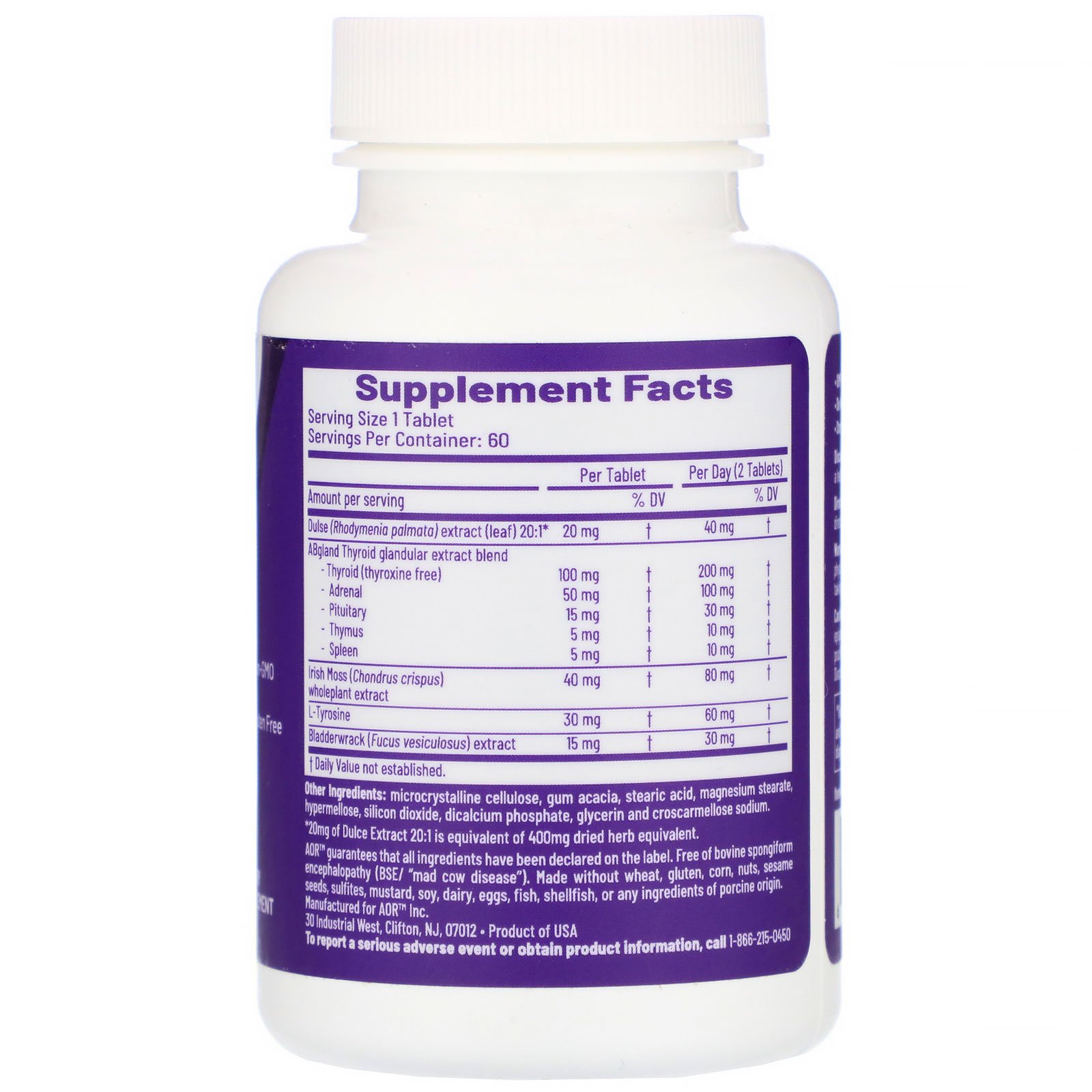 Advanced Orthomolecular Research AOR, T-100, 60 Comprimidos - Imagem 2