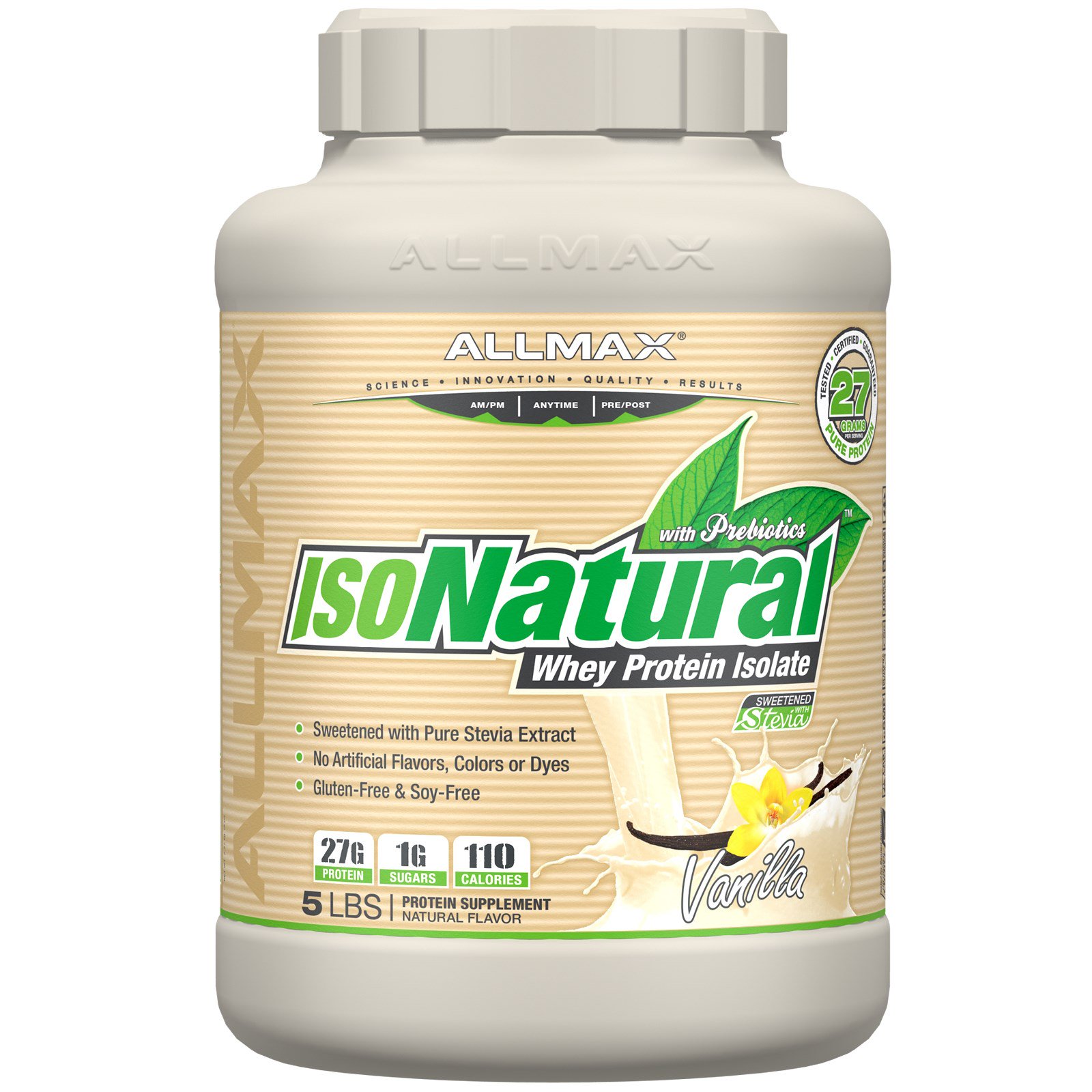 ALLMAX Nutrition, IsoNatural, Isolado de Proteína Whey Natural 100% Ultrapuro (WPI90), Baunilha, 2,27 kg
