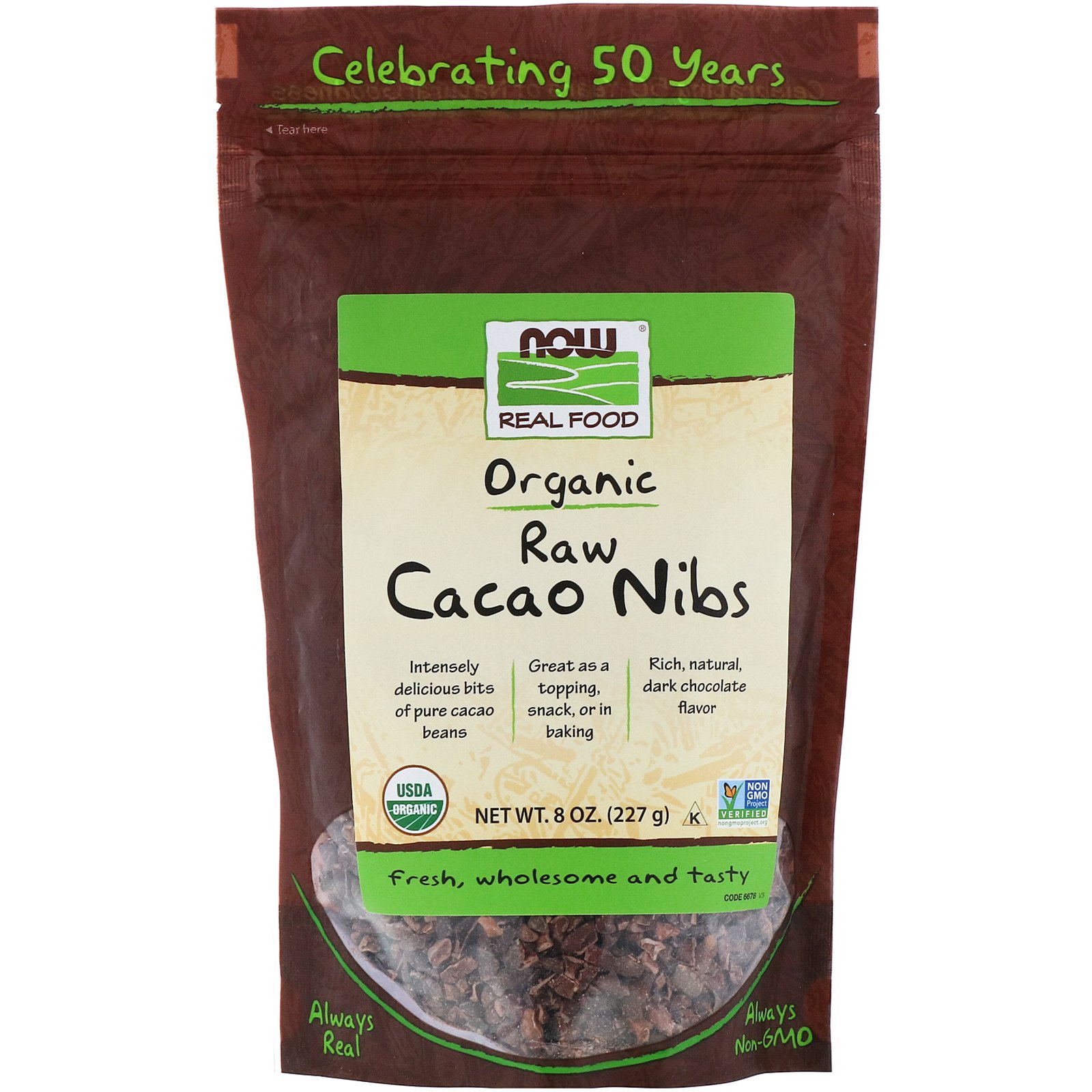 Now Foods, Orgânico, Pedaços de Cacau Cru, 227 g (8 oz)