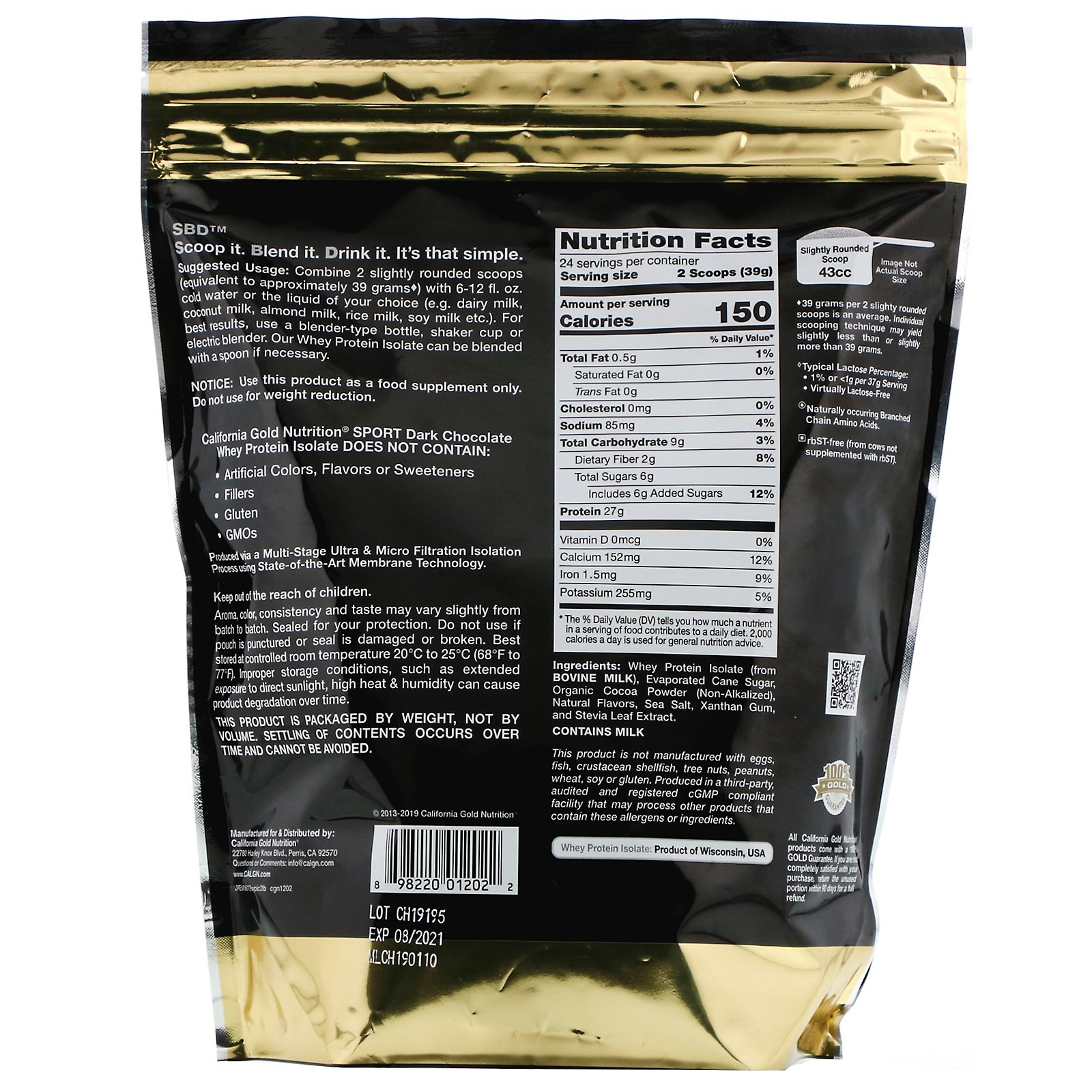 California Gold Nutrition, Isolado Proteico de Soro, Chocolate Meio Amargo, 908 g (2 lbs) - Imagem 2
