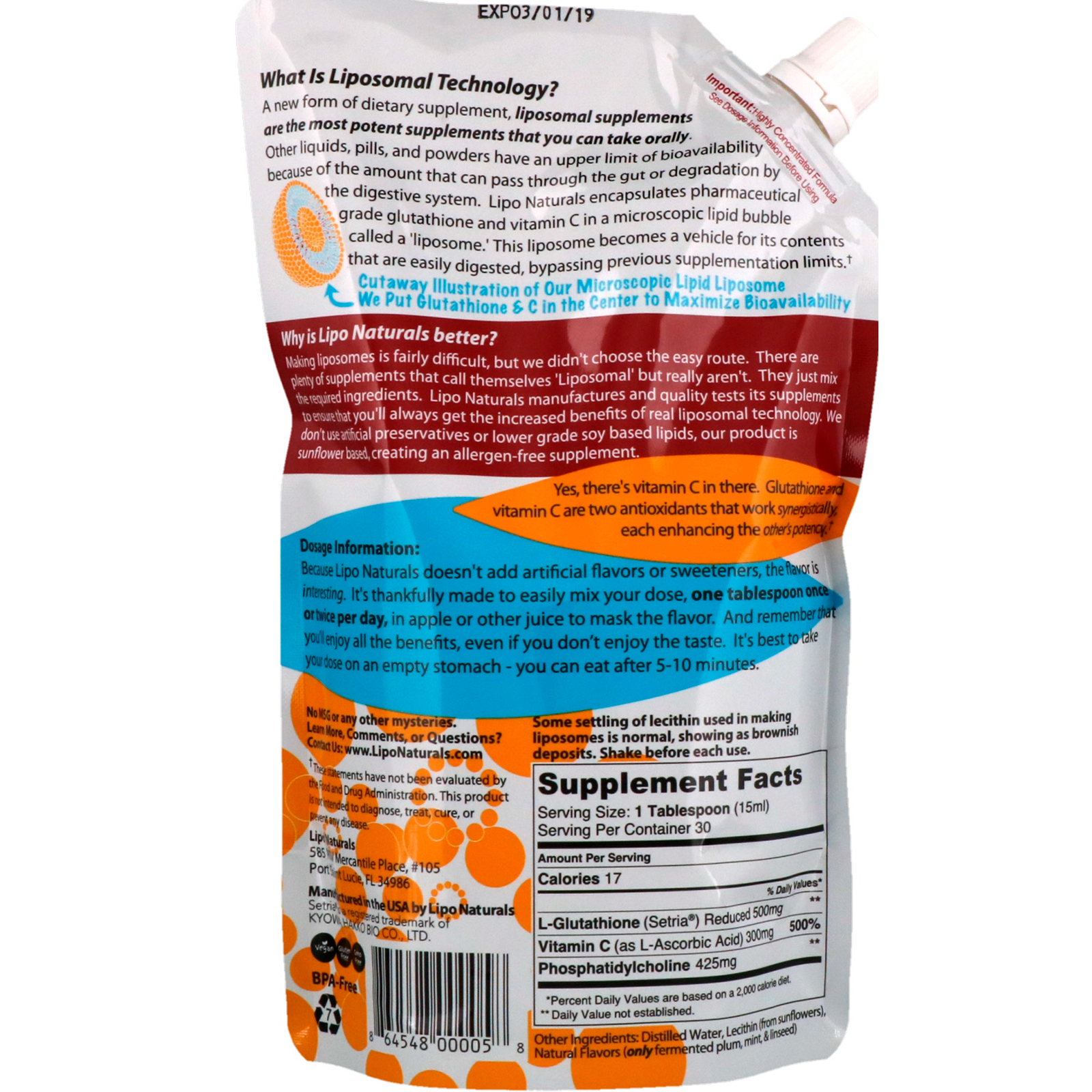 Lipo Naturals, Complexo Antioxidante Lipossômico de Glutationa com Setria, 443 ml (15 oz) - Imagem 2