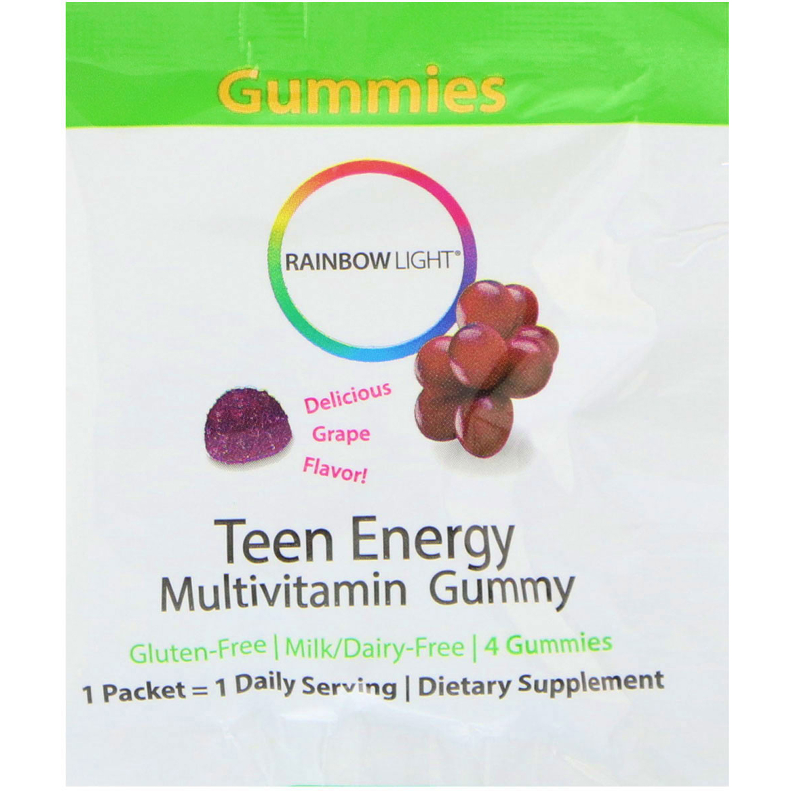 Rainbow Light, Teen Energy Multivitamin Gummy, Grape Flavor, 30 Packets, 4 Gummies per Packet - Imagem 3