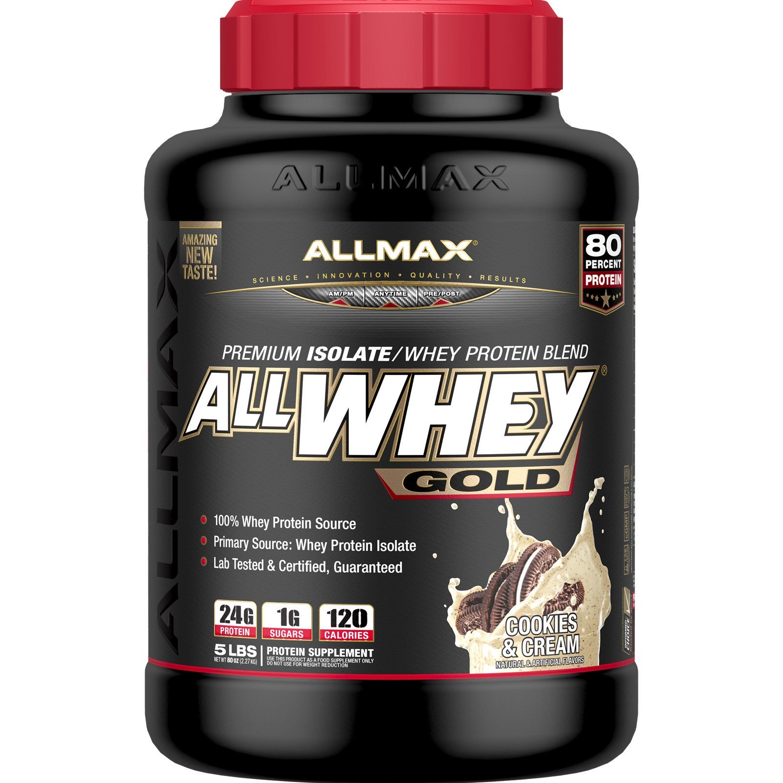ALLMAX Nutrition, AllWhey Gold, 100% Whey Protein + Whey Protein Isolado Premium, Sabor Biscoitos e Creme, 2,27 kg (5 lbs)