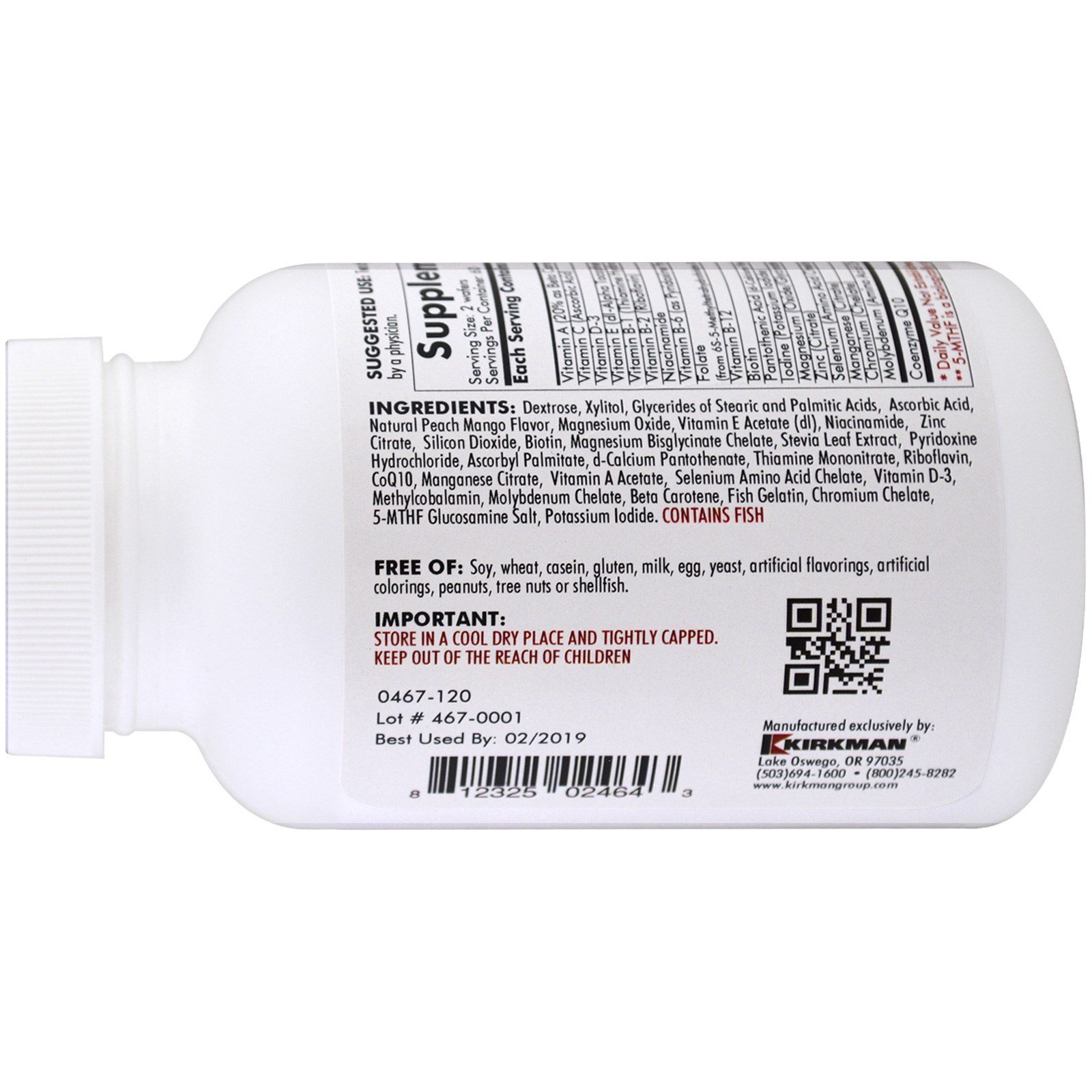 Kirkman Labs, Wafers Multivitamínicos/Minerais Mastigáveis para Crianças com 5-MTHF, 120 Wafers Mastigáveis - Imagem 3
