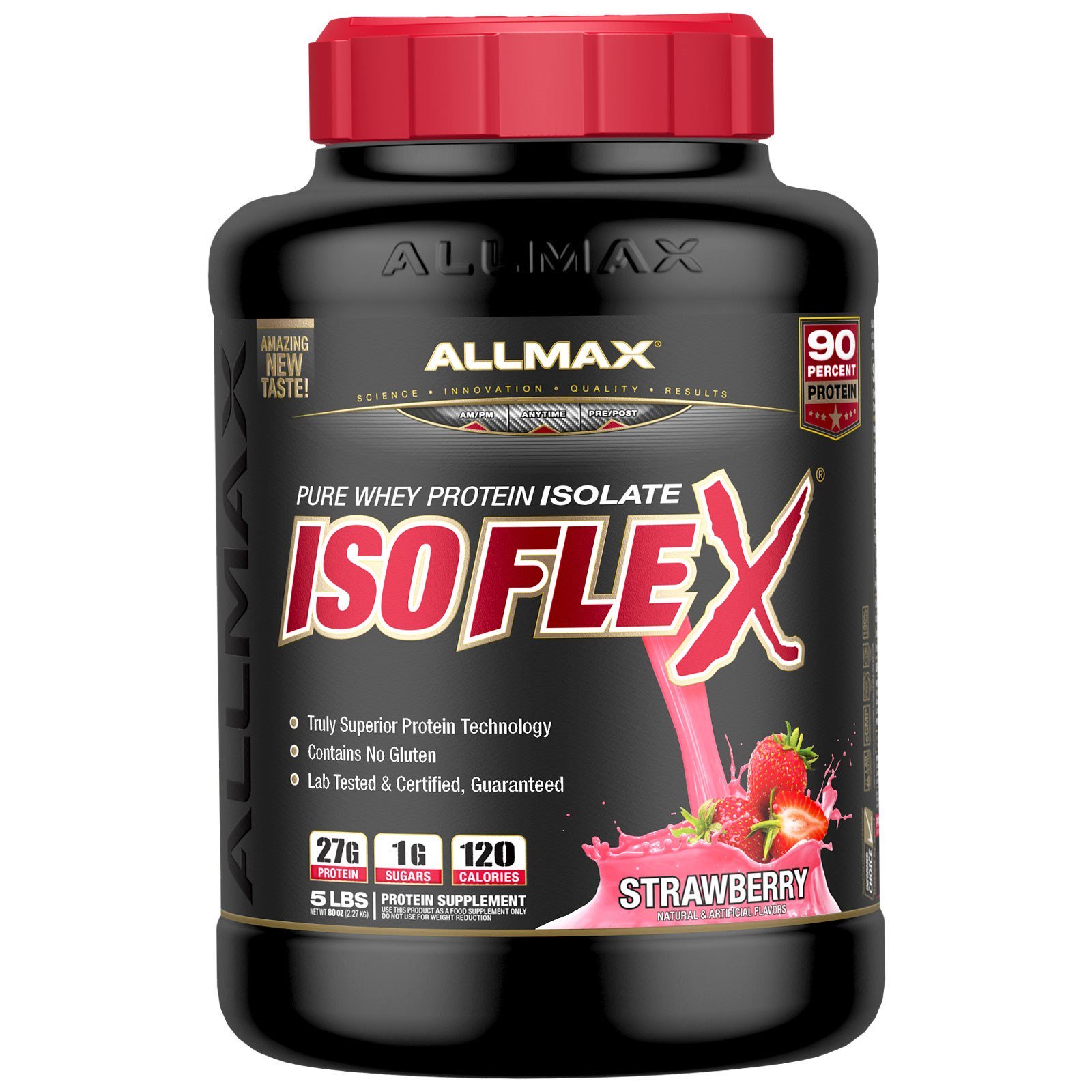 ALLMAX Nutrition, Isoflex, 100% Proteína Isolada de Soro de Leite Pura (Proteína Isolada por Filtração com Íons), Morango, 2.27 kg