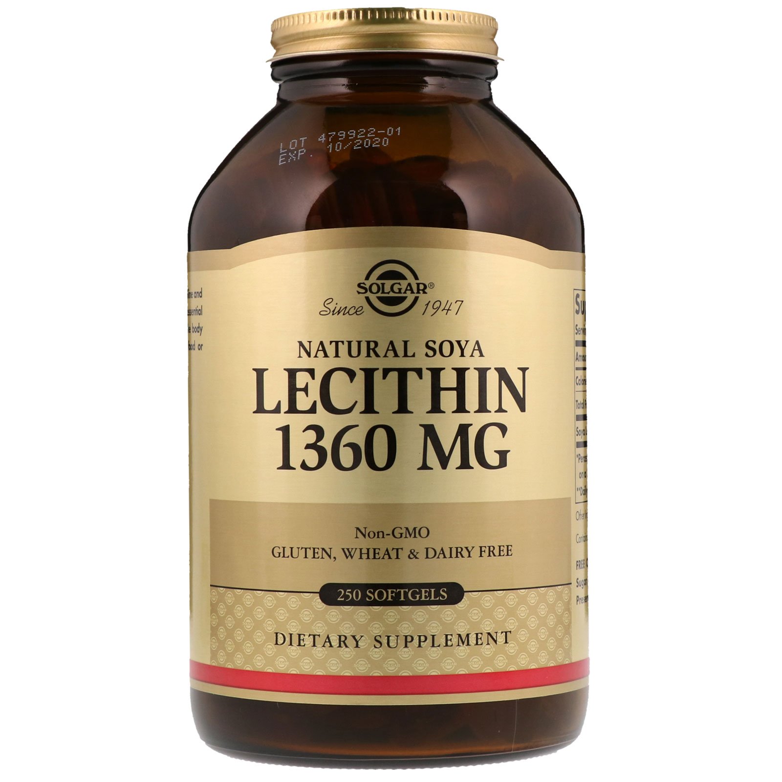 Solgar, Lecitina de Soja Natural, 1.360 mg, 250 Softgels