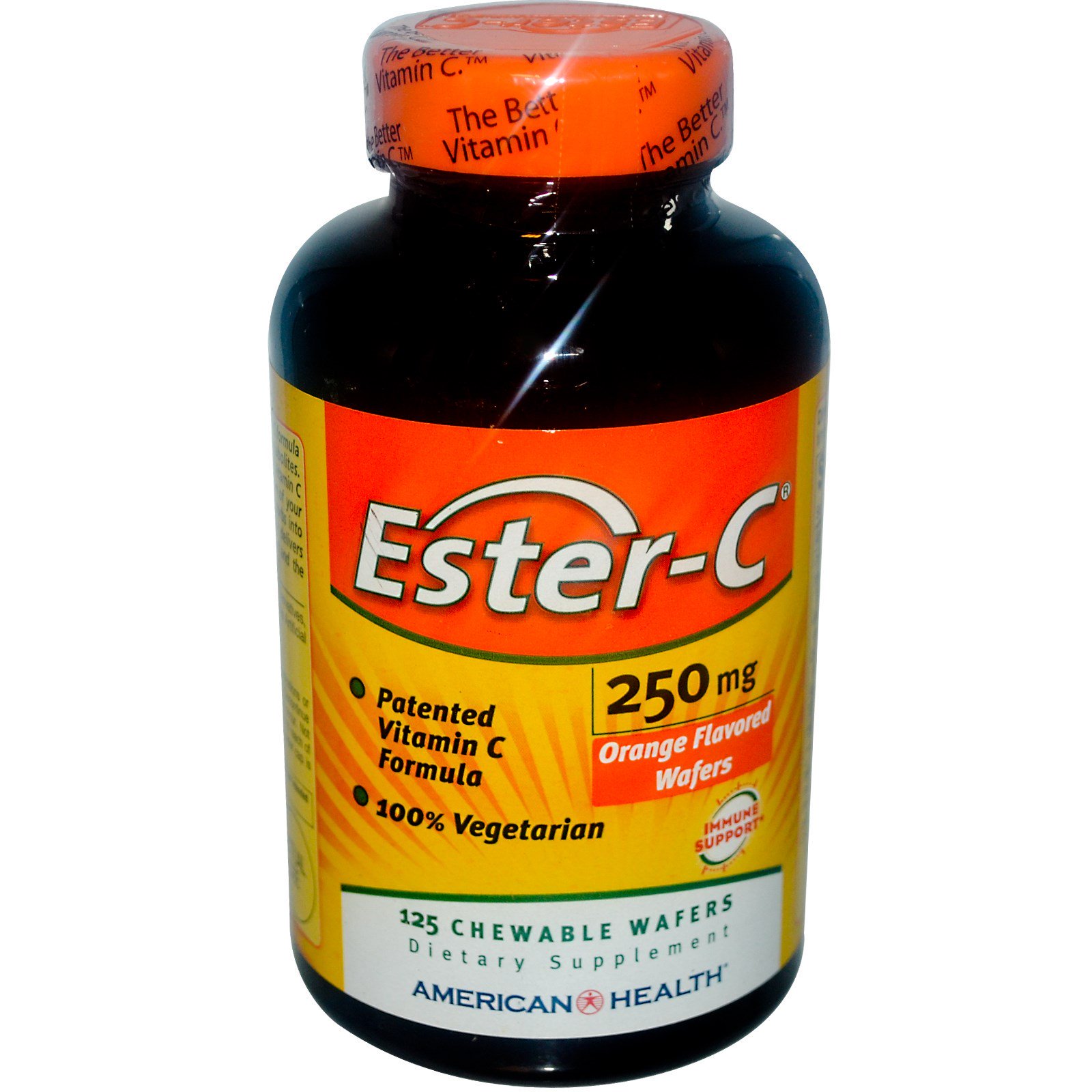 American Health, Ester-C, Sabor Laranja, 250 mg, 125 Wafers Mastigáveis