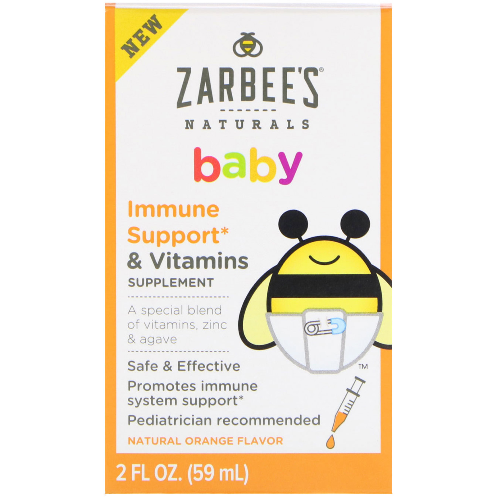 Zarbee's, Suporte Imunológico e Vitaminas para Bebês, Sabor Natural de Laranja, 59 ml (2 fl oz)