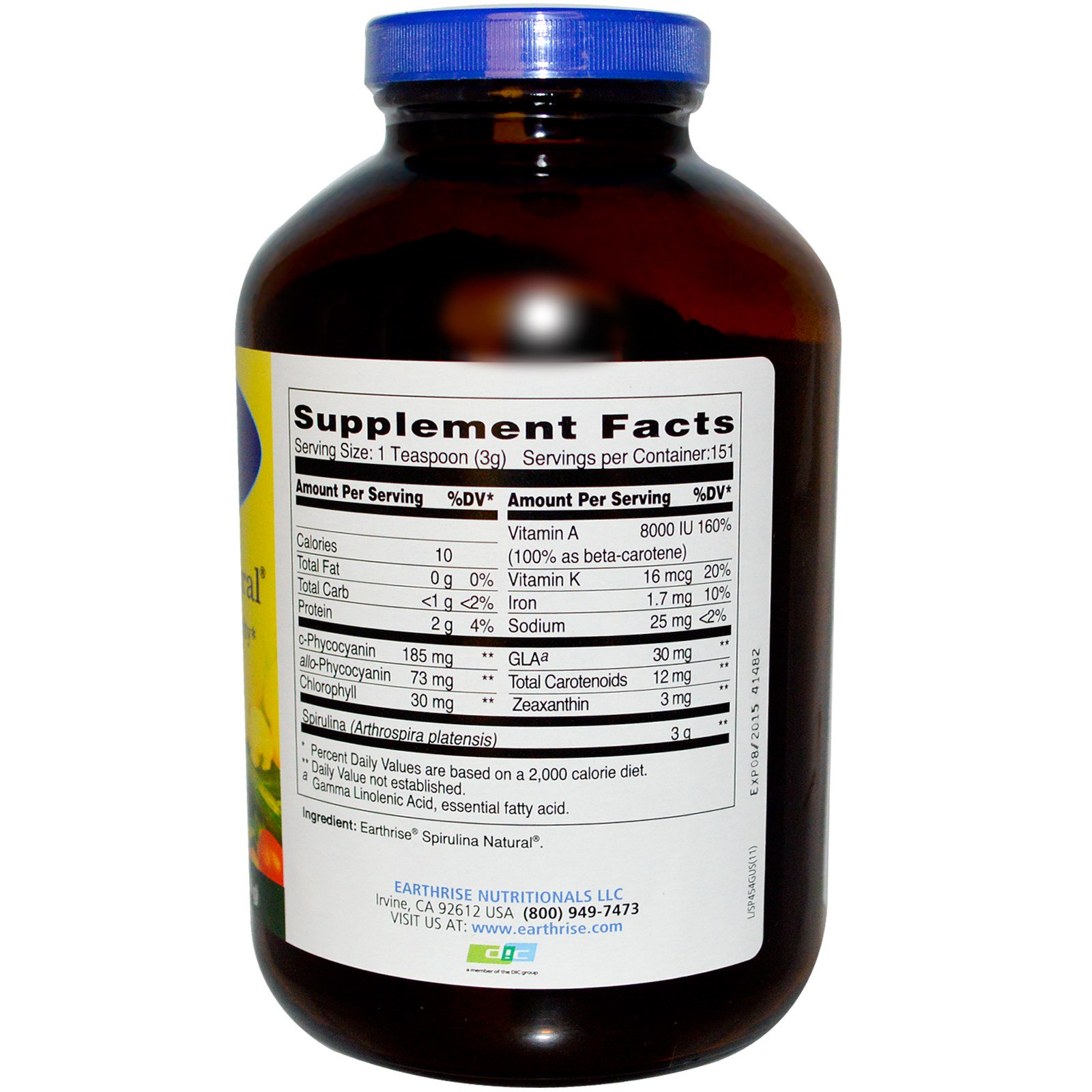 Earthrise, Espirulina Natural em Pó, 454 g (16 oz) - Imagem 2