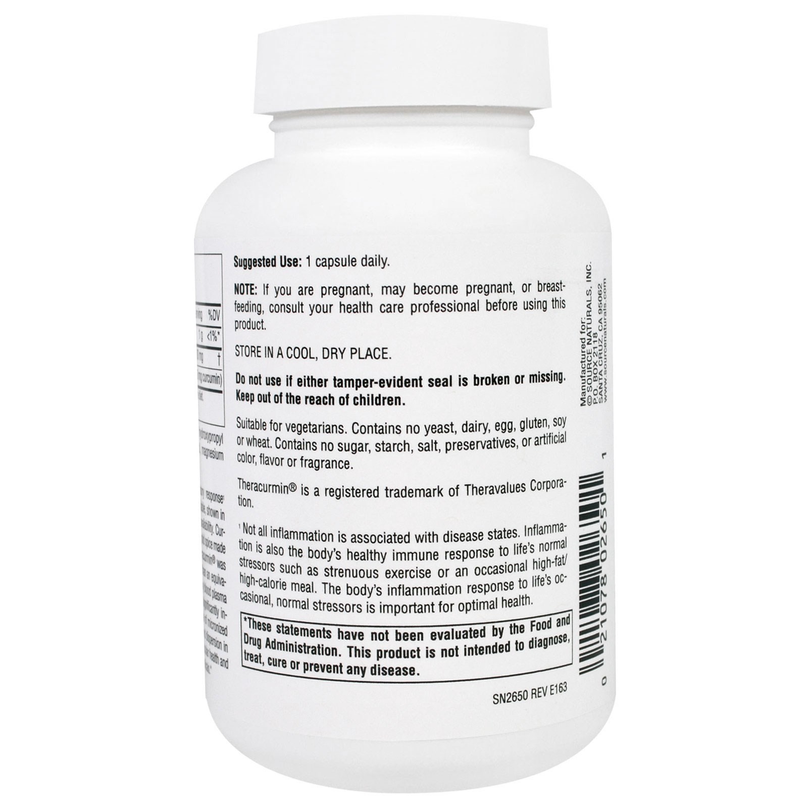 Source Naturals, Theracurmin, 600 mg, 60 Vegetarian Capsules - Imagem 3